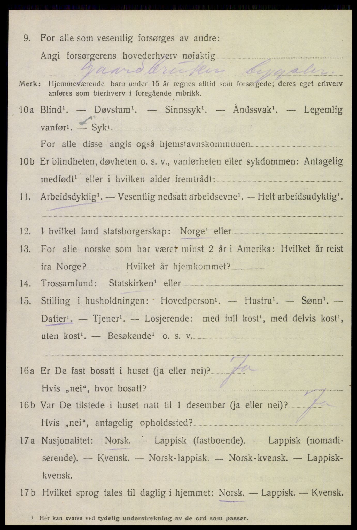 SAT, 1920 census for Lurøy, 1920, p. 3852