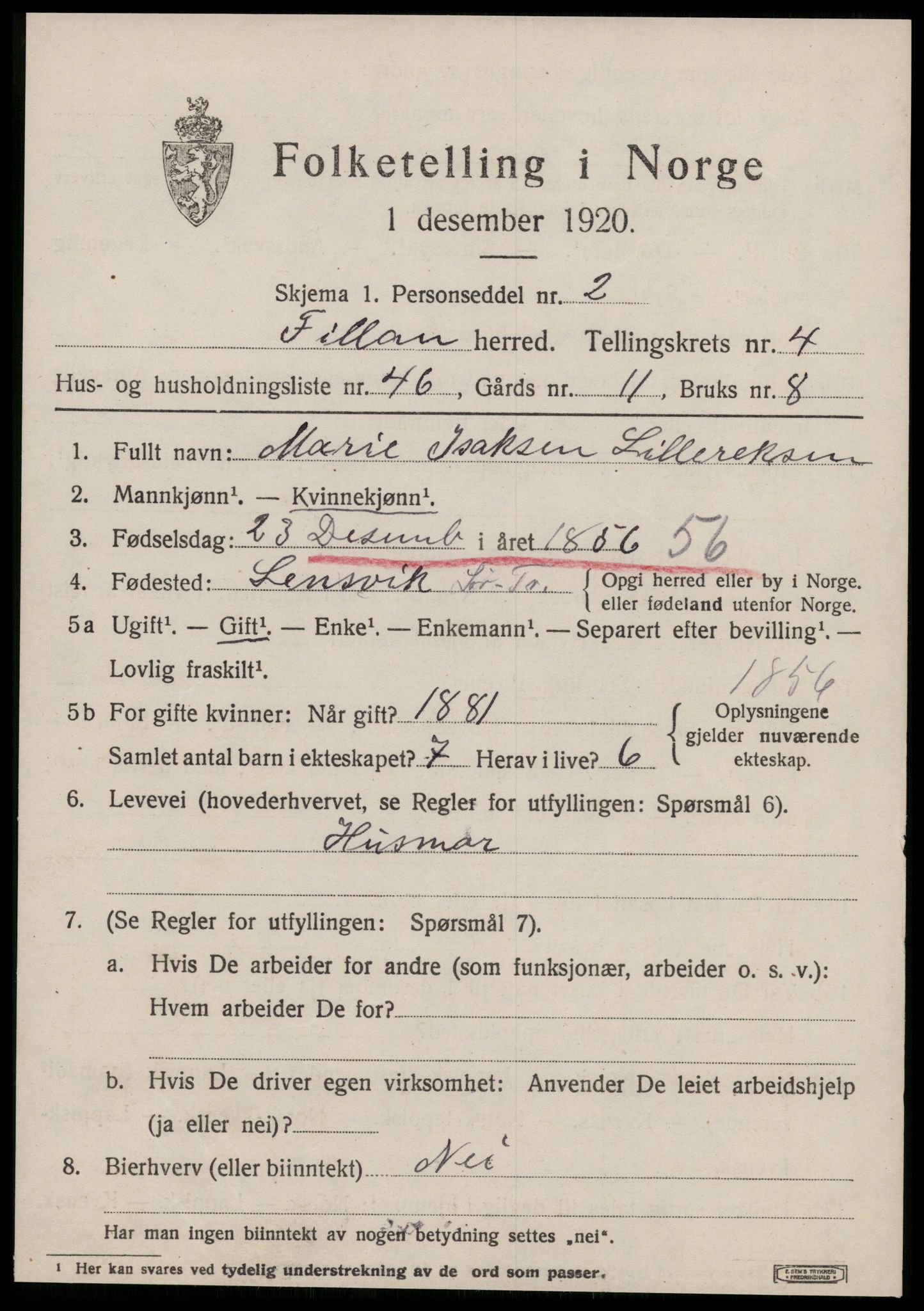 SAT, 1920 census for Fillan, 1920, p. 2340