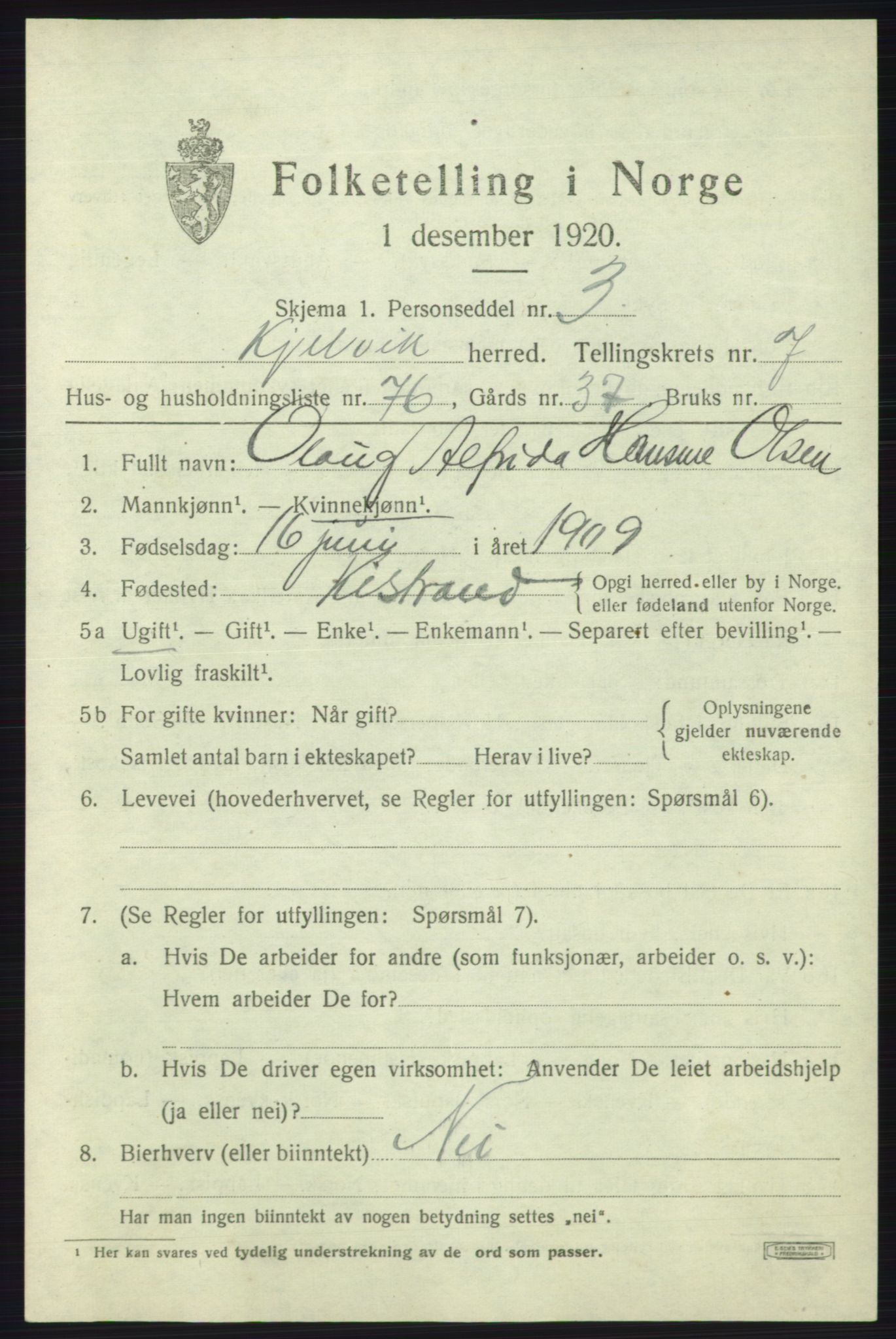 SATØ, 1920 census for Kjelvik, 1920, p. 6355