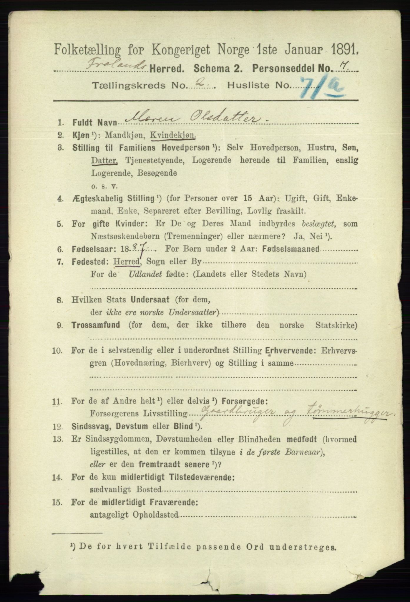 RA, 1891 census for 0919 Froland, 1891, p. 956