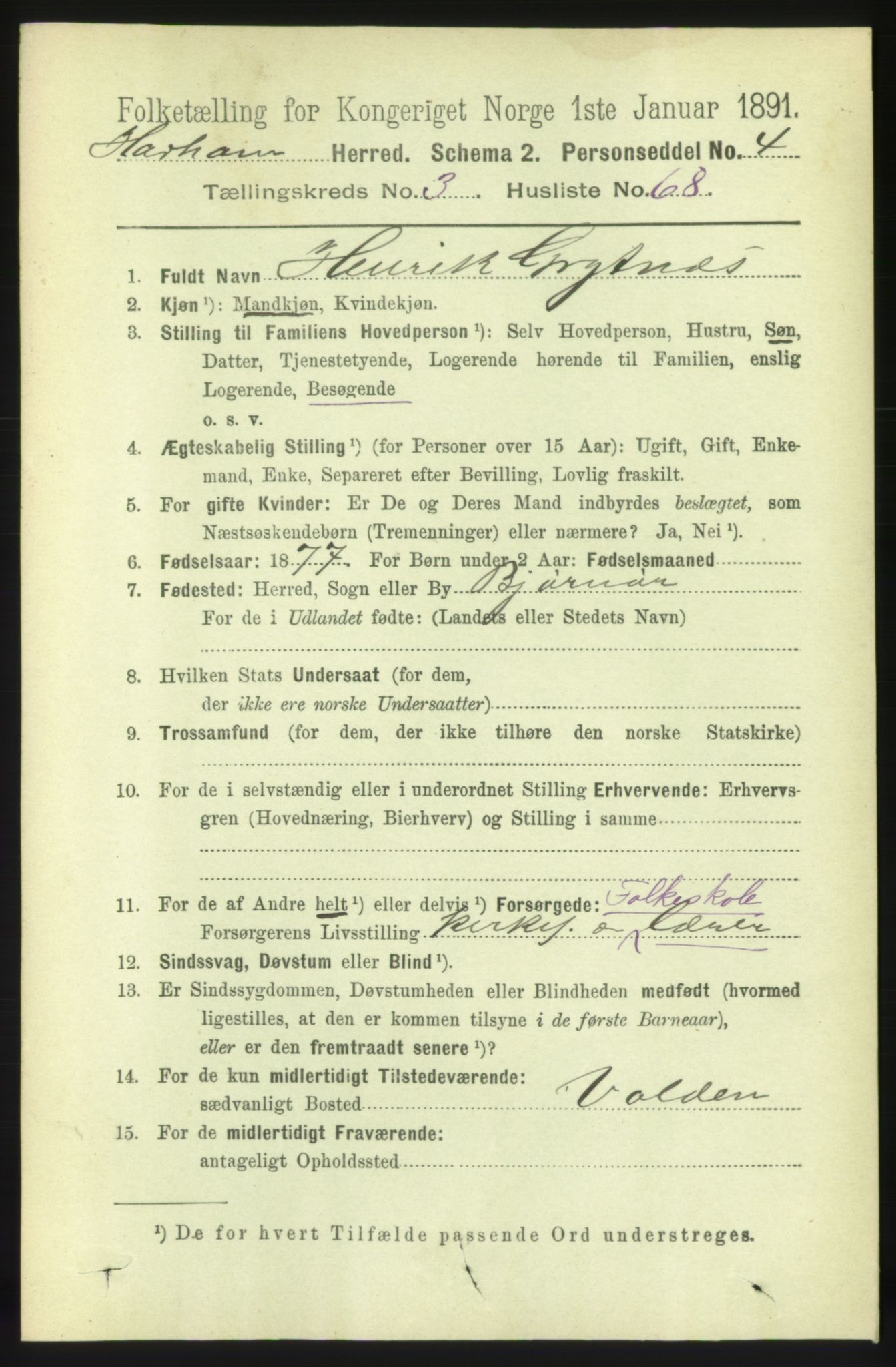 RA, 1891 census for 1534 Haram, 1891, p. 1747