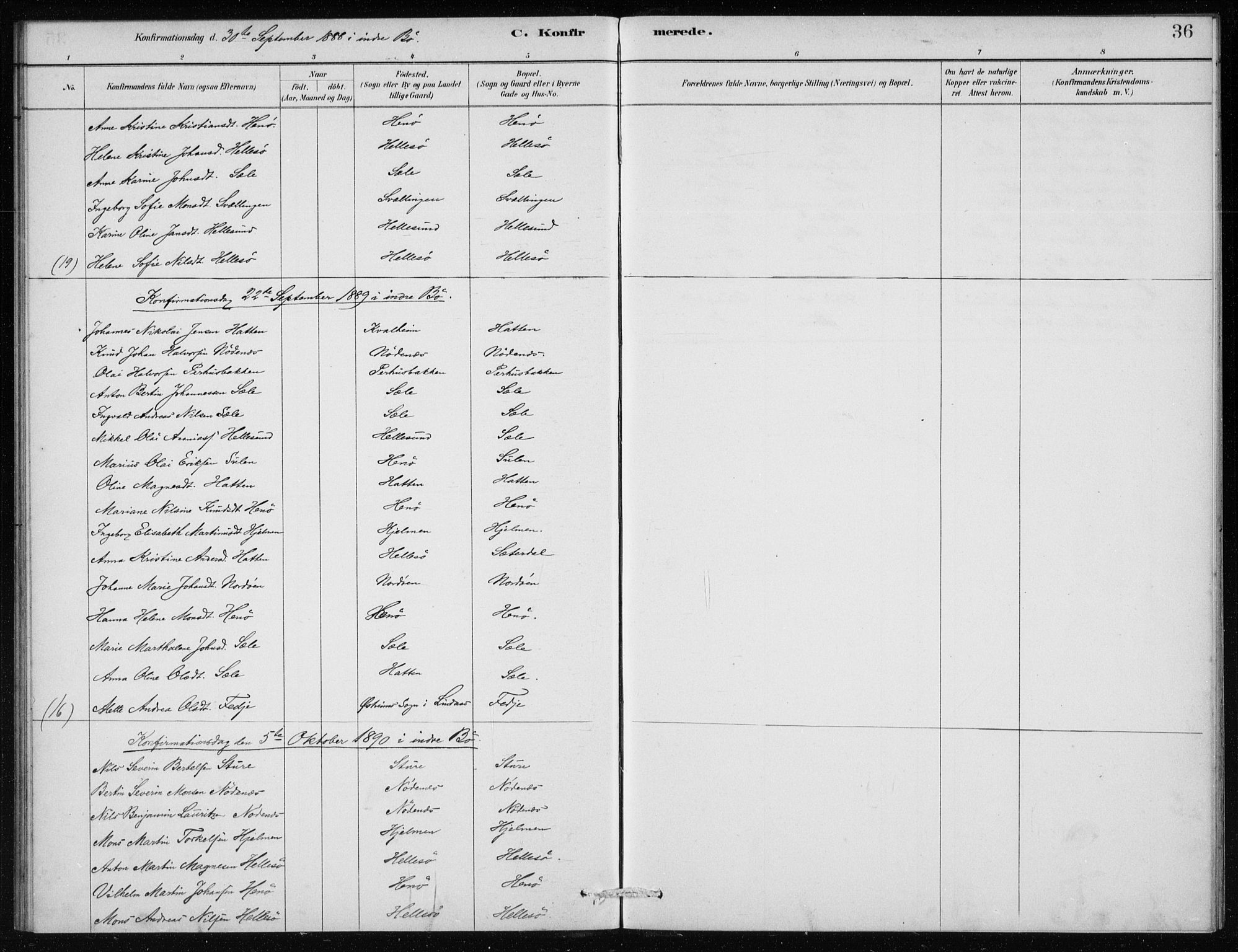 Manger sokneprestembete, AV/SAB-A-76801/H/Haa: Parish register (official) no. E  1, 1881-1890, p. 36