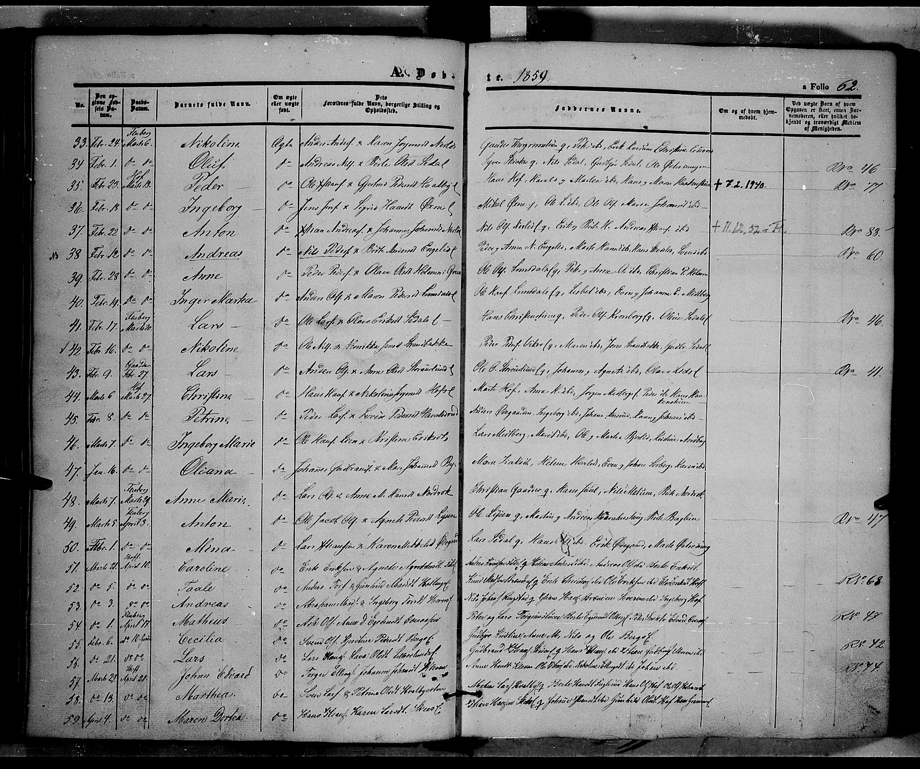 Land prestekontor, SAH/PREST-120/H/Ha/Haa/L0009: Parish register (official) no. 9, 1847-1859, p. 62