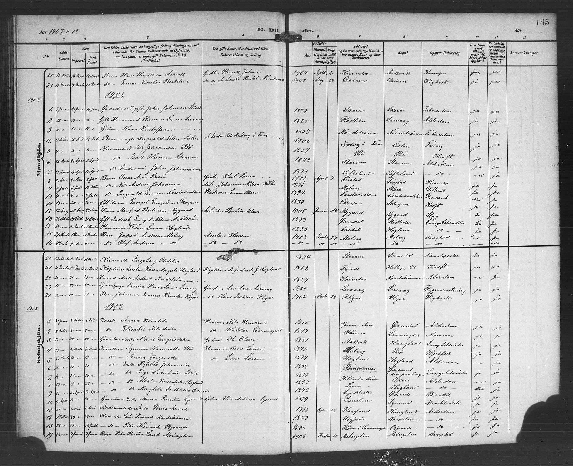 Os sokneprestembete, SAB/A-99929: Parish register (copy) no. A 3, 1897-1913, p. 185