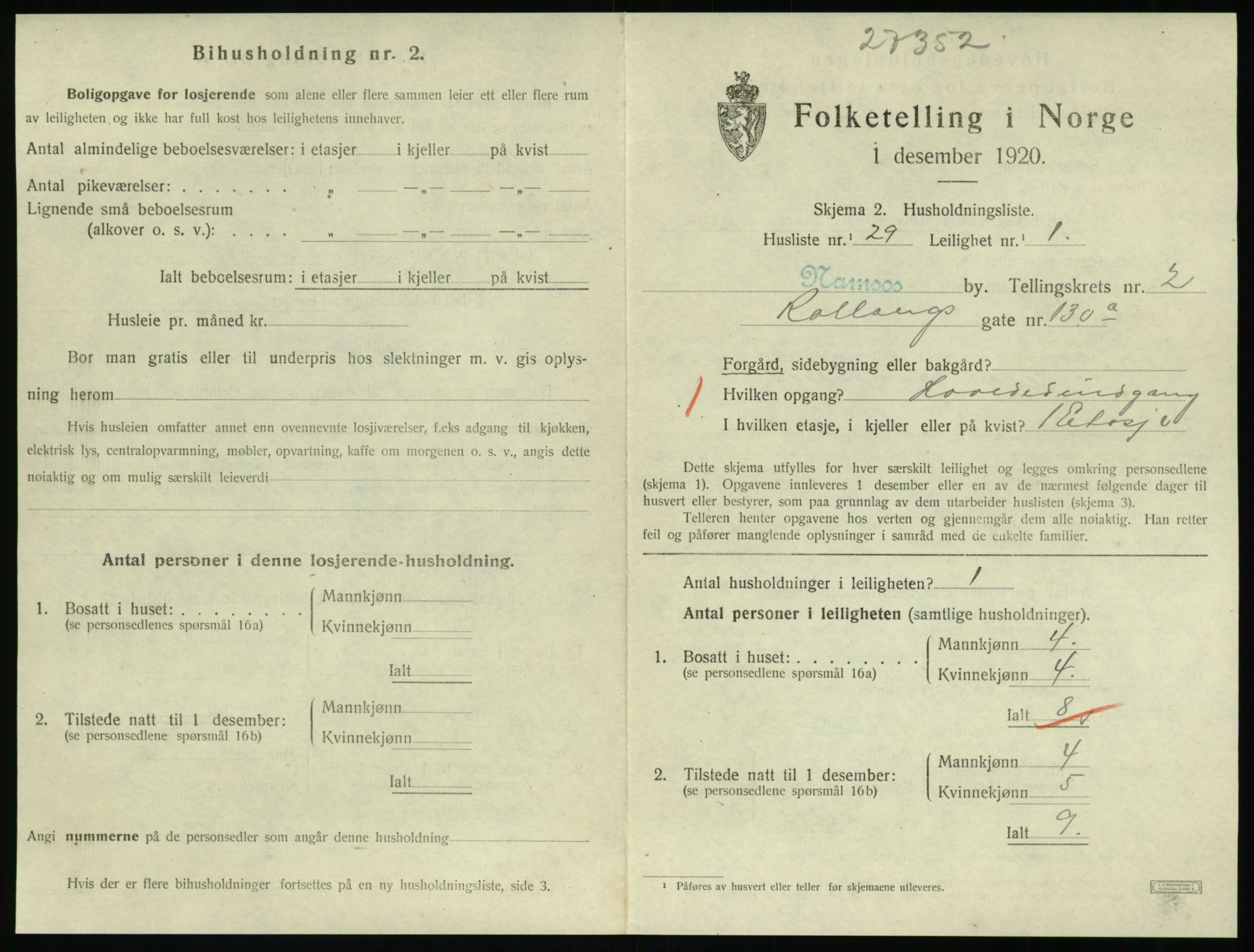 SAT, 1920 census for Namsos, 1920, p. 1065