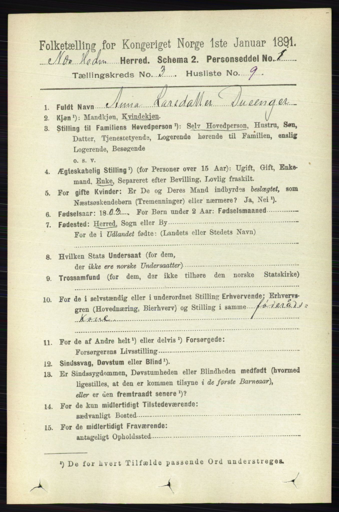 RA, 1891 census for 0411 Nes, 1891, p. 1636