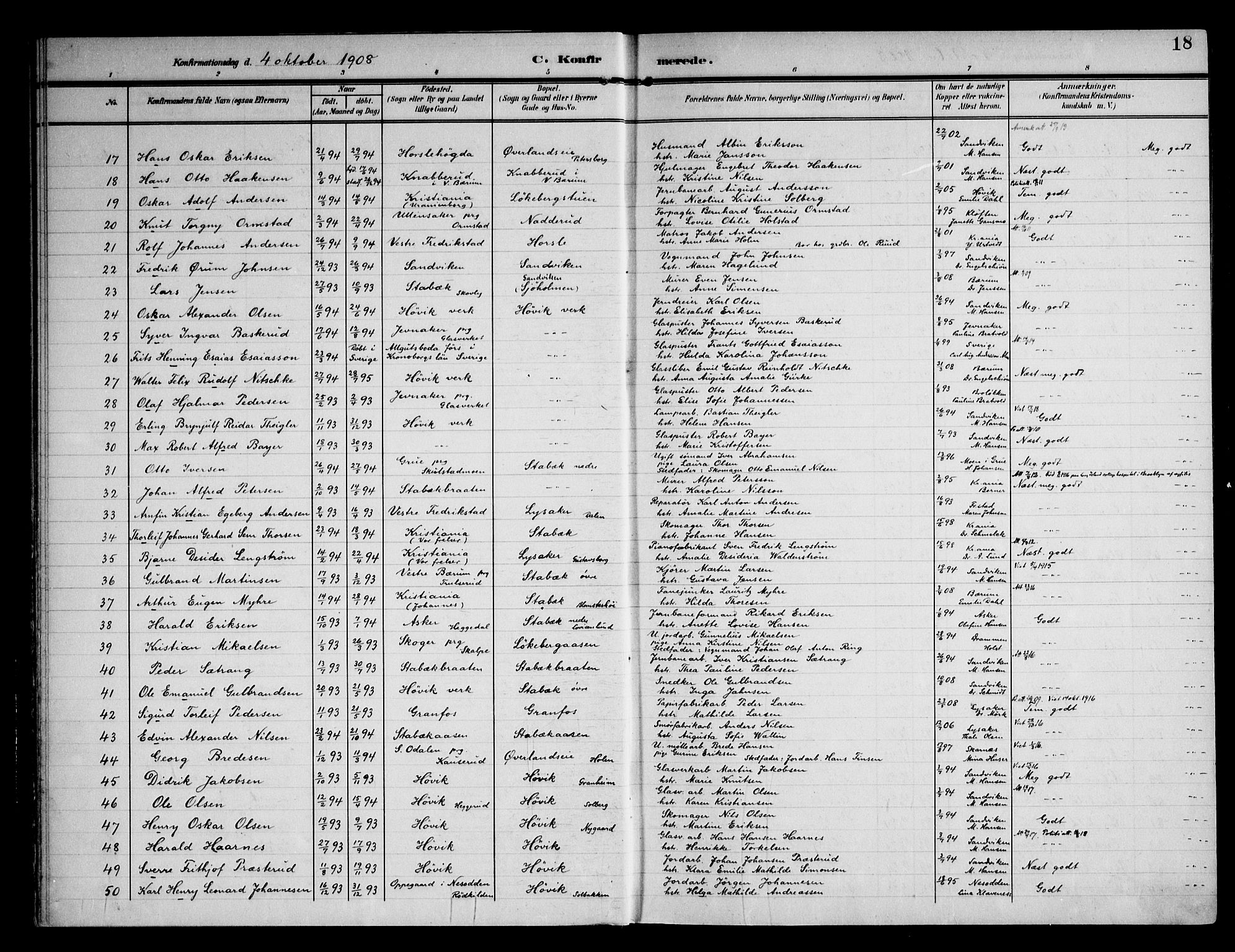 Østre Bærum prestekontor Kirkebøker, AV/SAO-A-10887/F/Fa/L0002: Parish register (official) no. 2, 1904-1924, p. 18