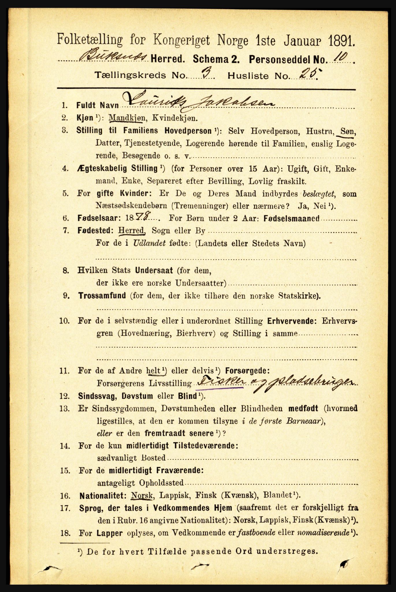 RA, 1891 census for 1860 Buksnes, 1891, p. 2361