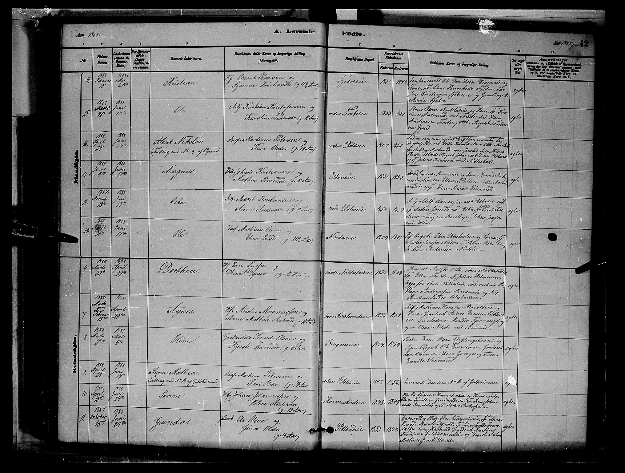 Stange prestekontor, AV/SAH-PREST-002/L/L0007: Parish register (copy) no. 7, 1880-1893, p. 42