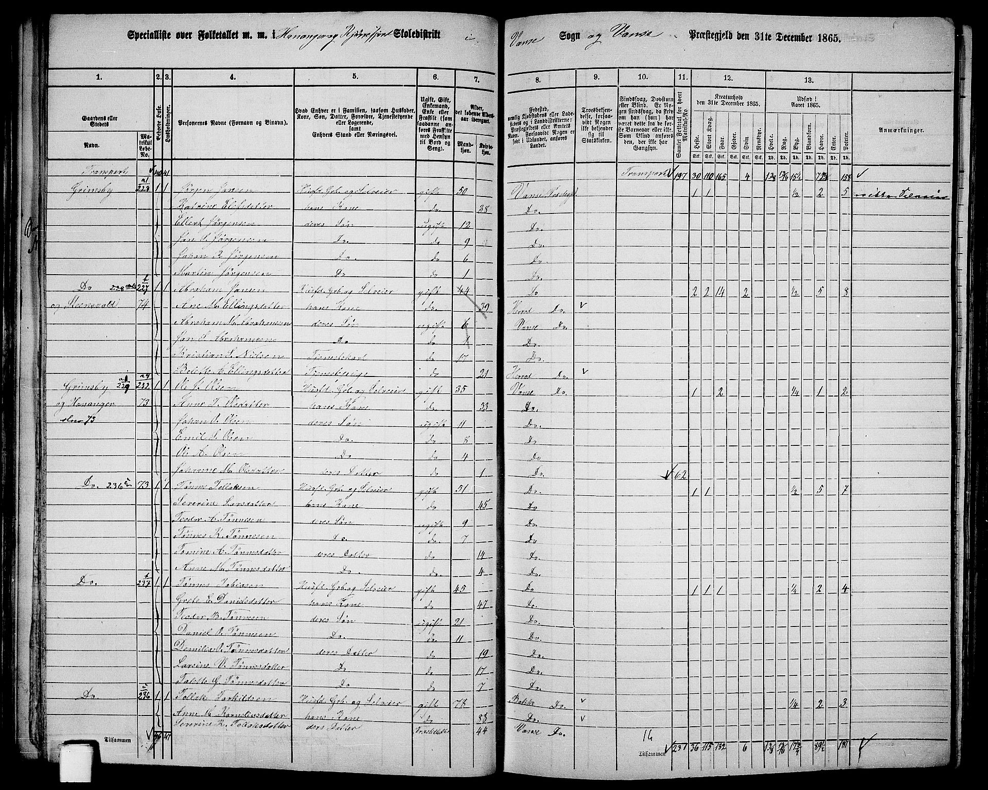 RA, 1865 census for Vanse/Vanse og Farsund, 1865, p. 65