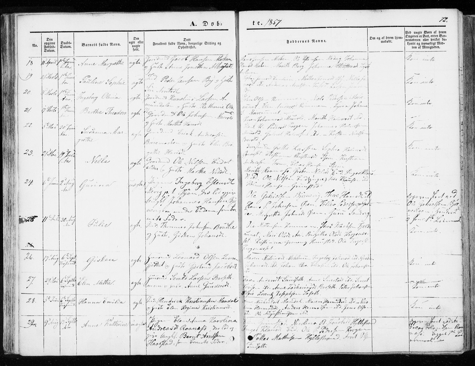 Ministerialprotokoller, klokkerbøker og fødselsregistre - Sør-Trøndelag, SAT/A-1456/655/L0677: Parish register (official) no. 655A06, 1847-1860, p. 72