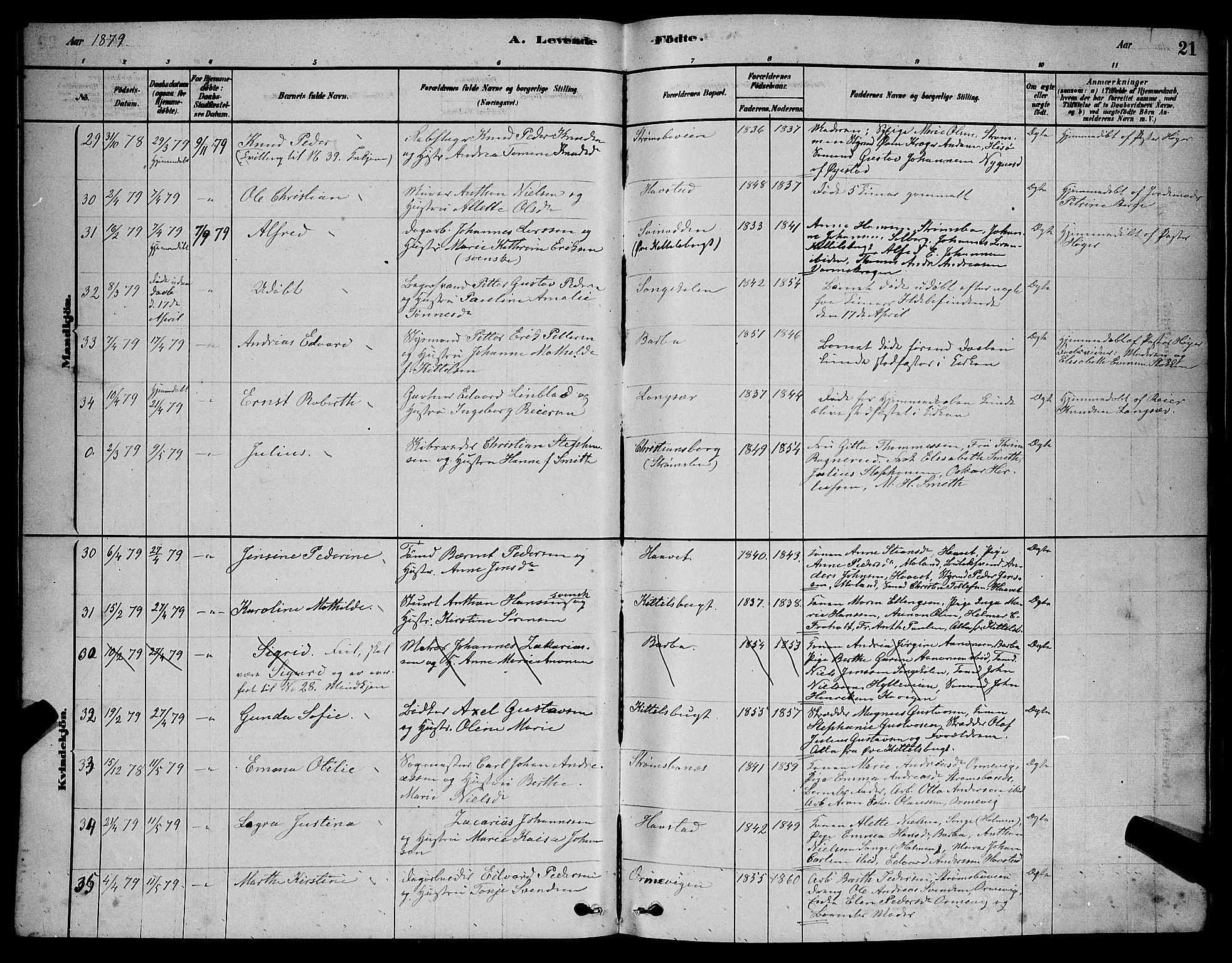 Barbu sokneprestkontor, AV/SAK-1111-0003/F/Fb/L0001: Parish register (copy) no. B 1, 1878-1890, p. 22