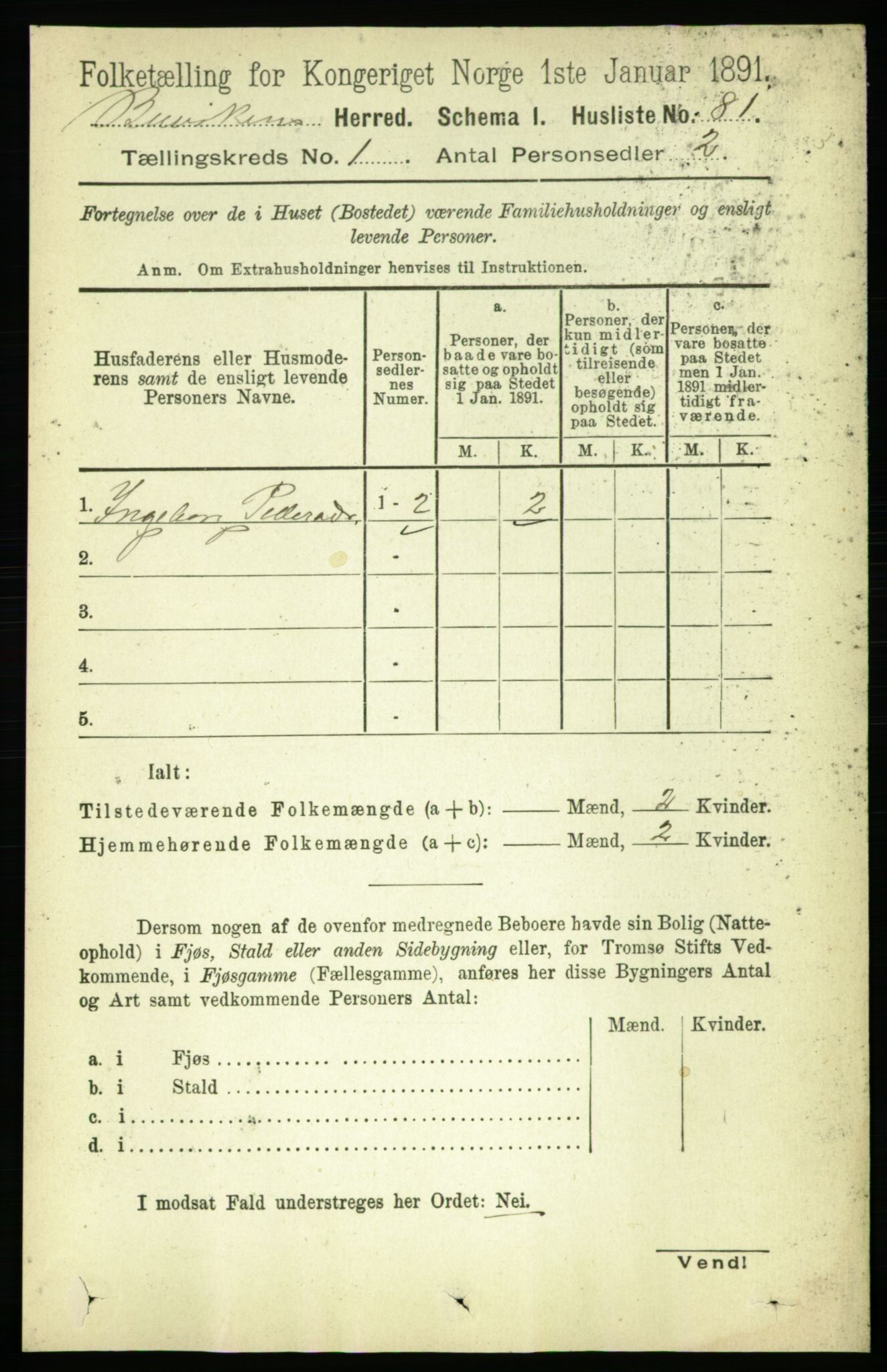 RA, 1891 census for 1656 Buvik, 1891, p. 92