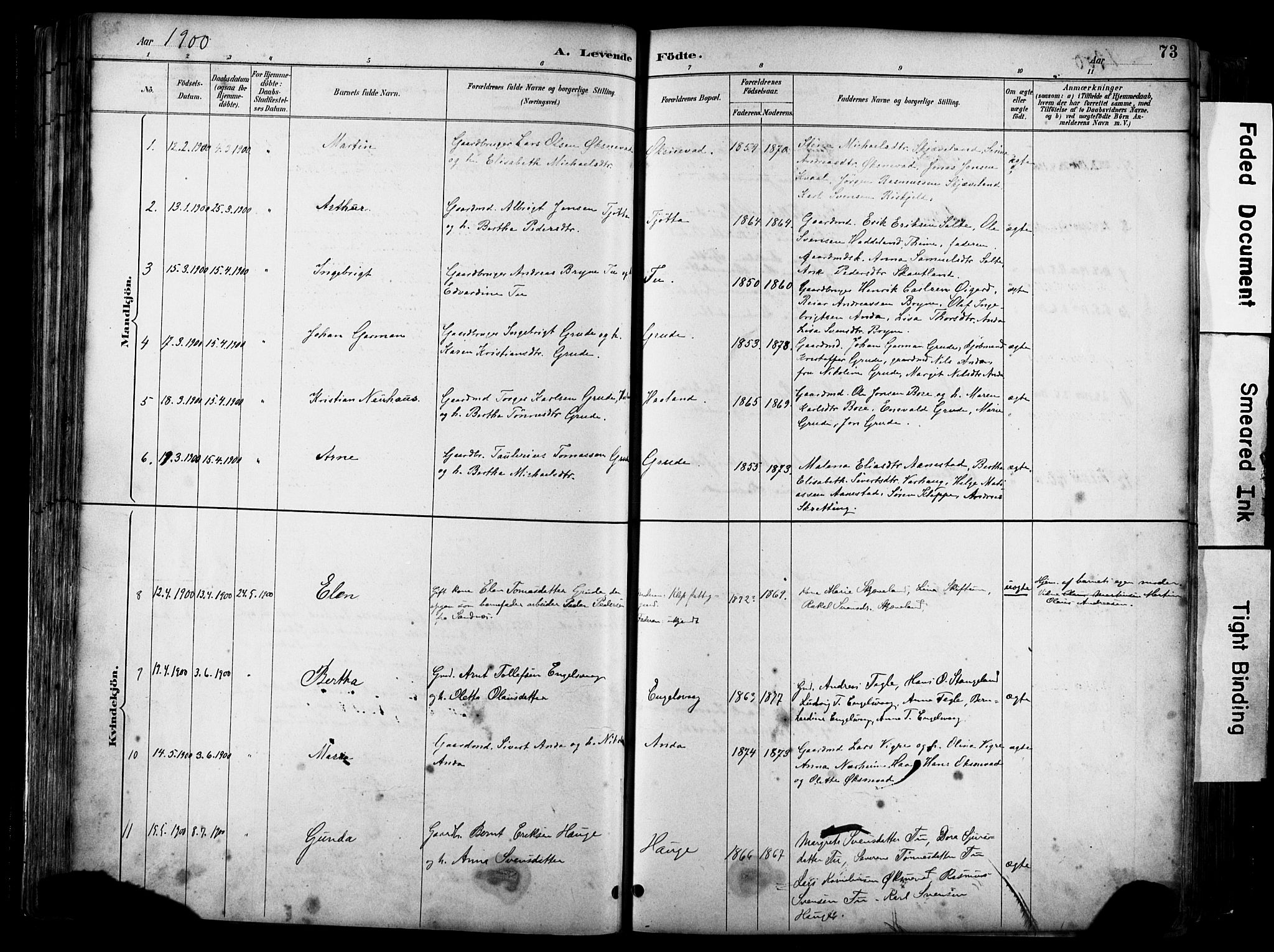 Klepp sokneprestkontor, AV/SAST-A-101803/001/3/30BA/L0009: Parish register (official) no. A 7, 1886-1915, p. 73