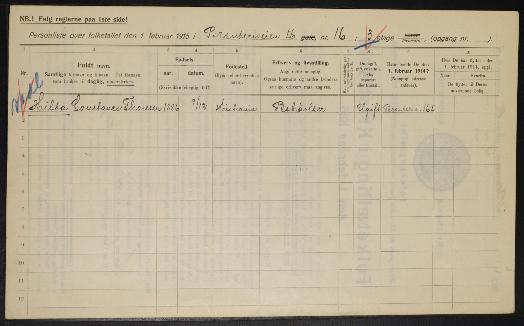 OBA, Municipal Census 1915 for Kristiania, 1915, p. 8672