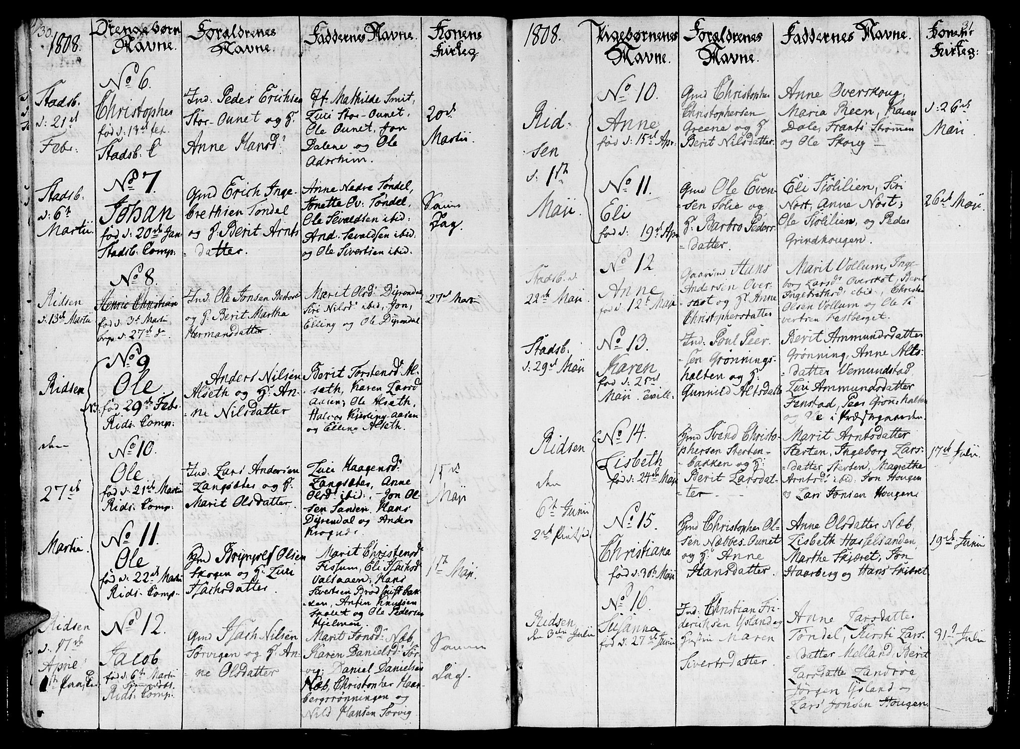 Ministerialprotokoller, klokkerbøker og fødselsregistre - Sør-Trøndelag, SAT/A-1456/646/L0607: Parish register (official) no. 646A05, 1806-1815, p. 30-31