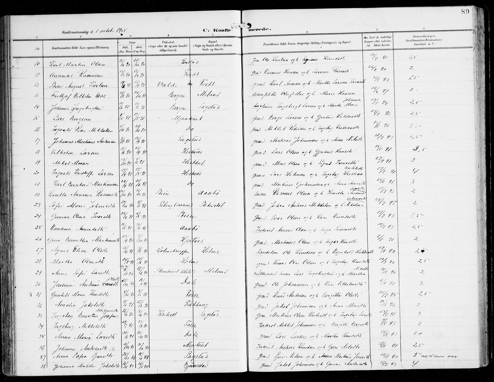 Alversund Sokneprestembete, AV/SAB-A-73901/H/Ha/Haa/Haac/L0002: Parish register (official) no. C 2, 1901-1921, p. 89