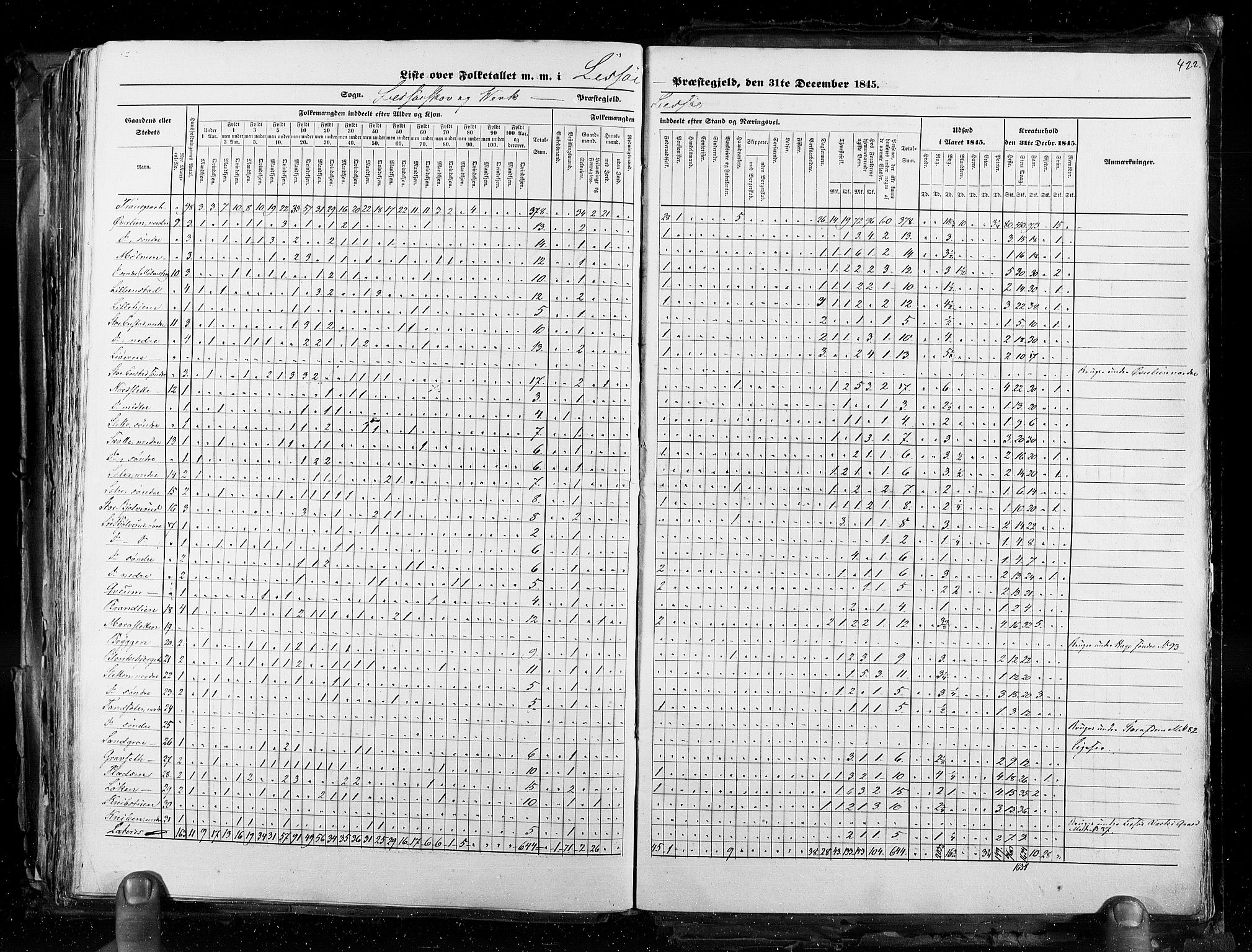 RA, Census 1845, vol. 3: Hedemarken amt og Kristians amt, 1845, p. 422