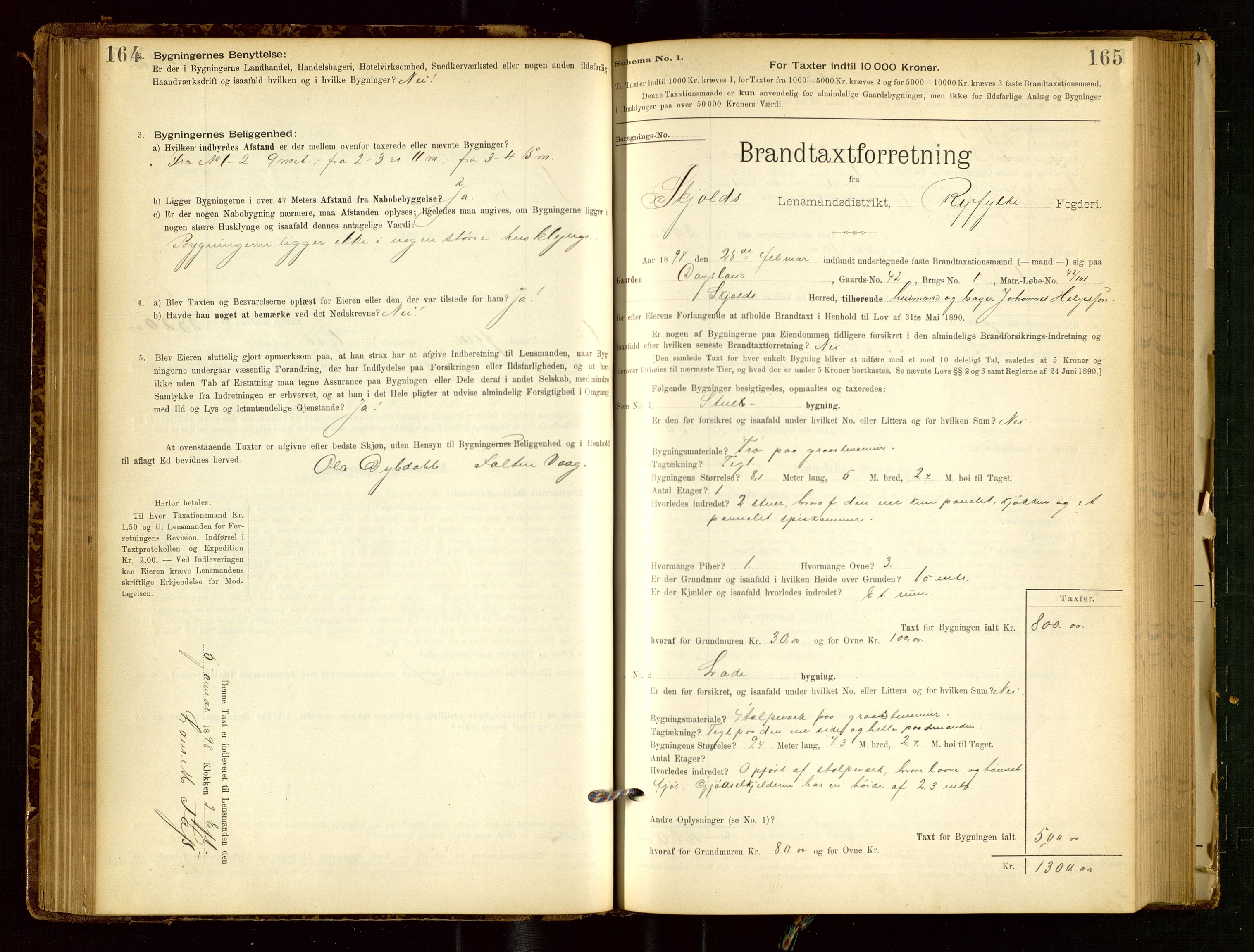 Skjold lensmannskontor, SAST/A-100182/Gob/L0001: "Brandtaxationsprotokol for Skjold Lensmandsdistrikt Ryfylke Fogderi", 1894-1939, p. 164-165