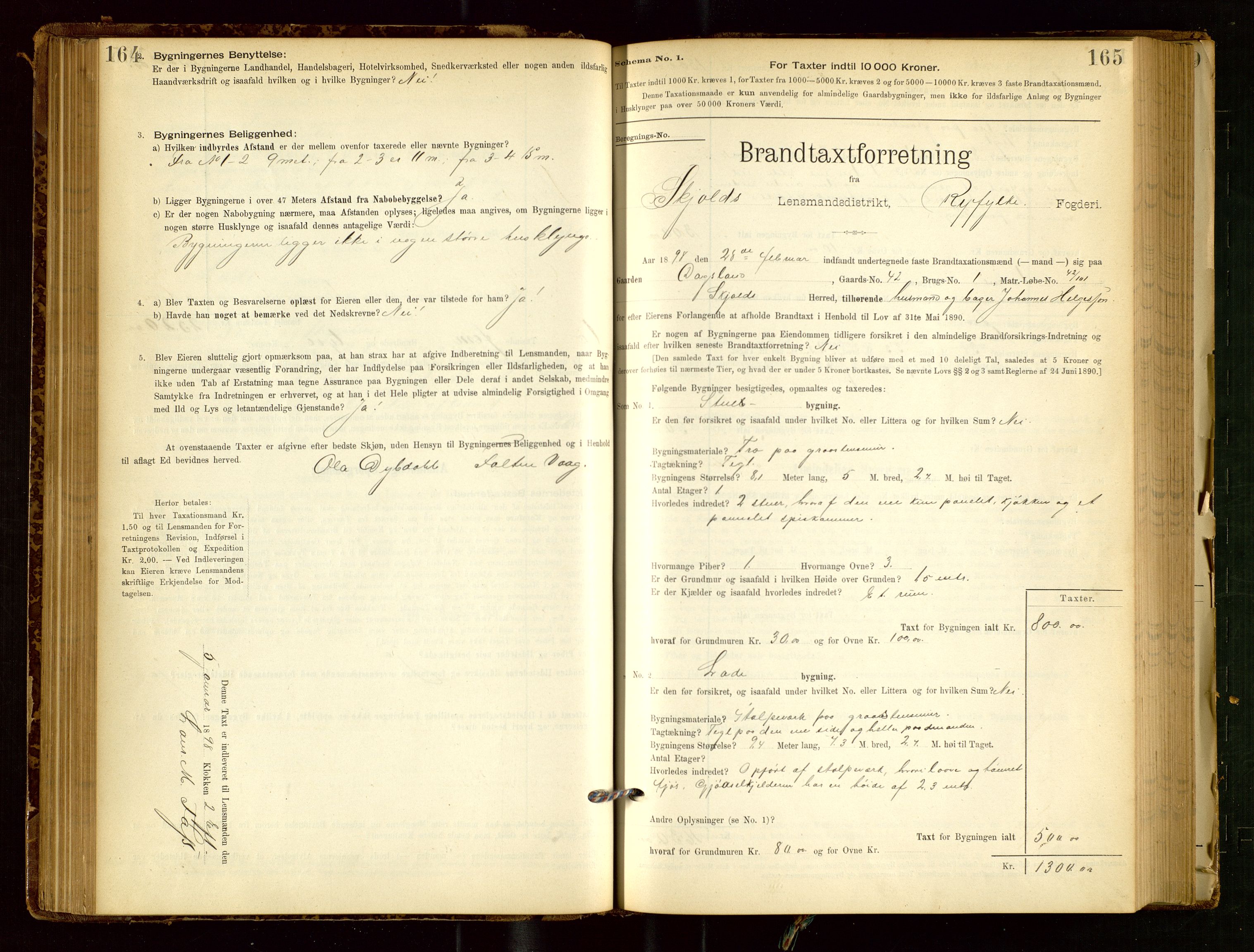 Skjold lensmannskontor, AV/SAST-A-100182/Gob/L0001: "Brandtaxationsprotokol for Skjold Lensmandsdistrikt Ryfylke Fogderi", 1894-1939, p. 164-165