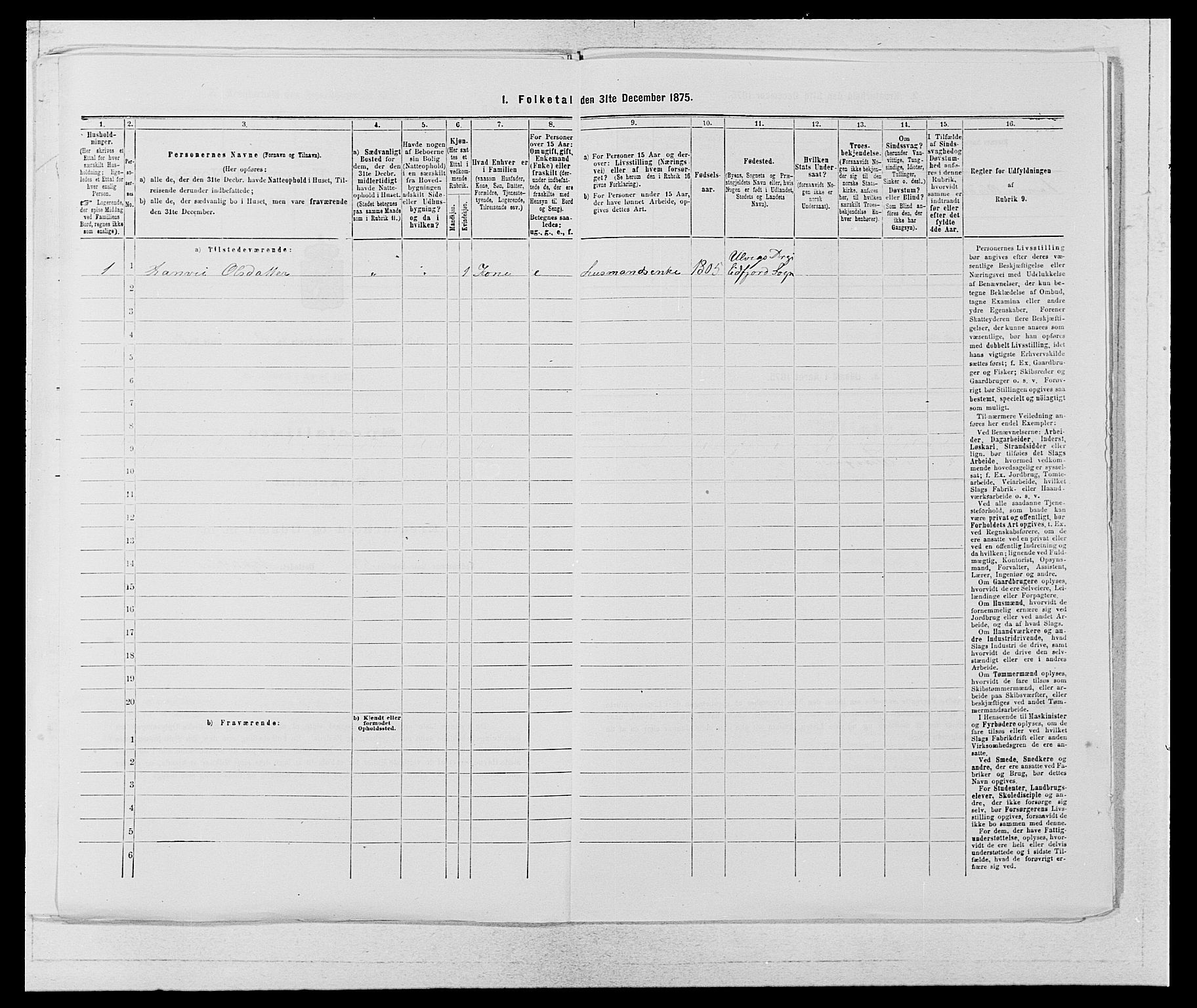 SAB, 1875 census for 1233P Ulvik, 1875, p. 1448