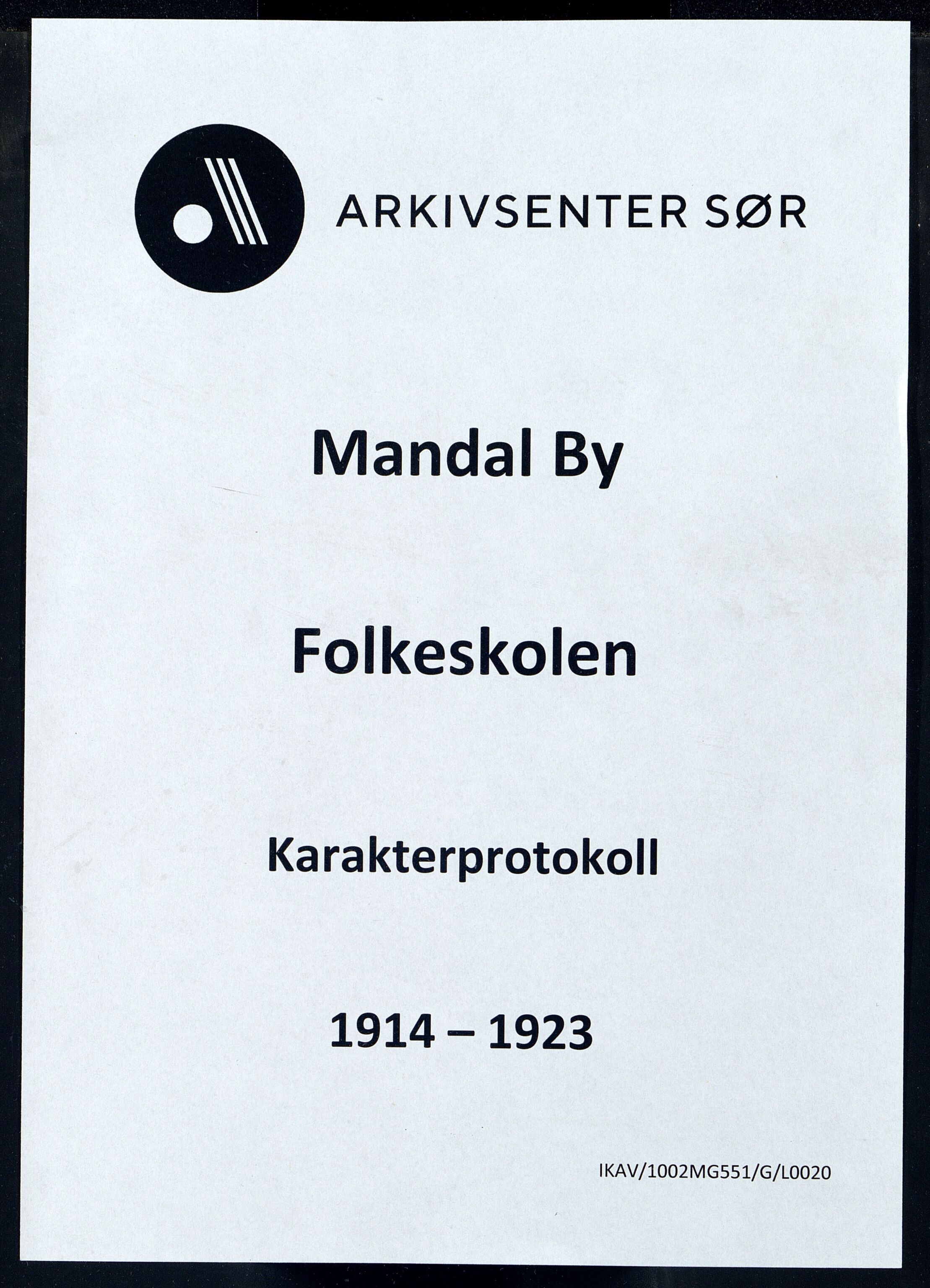 Mandal By - Mandal Allmueskole/Folkeskole/Skole, ARKSOR/1002MG551/G/L0020: Karakterprotokoll, 1914-1923