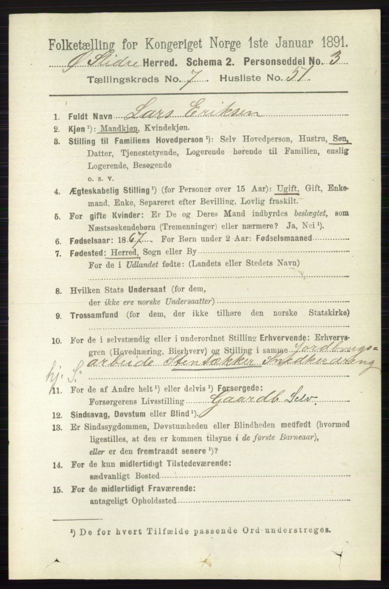 RA, 1891 census for 0544 Øystre Slidre, 1891, p. 2458