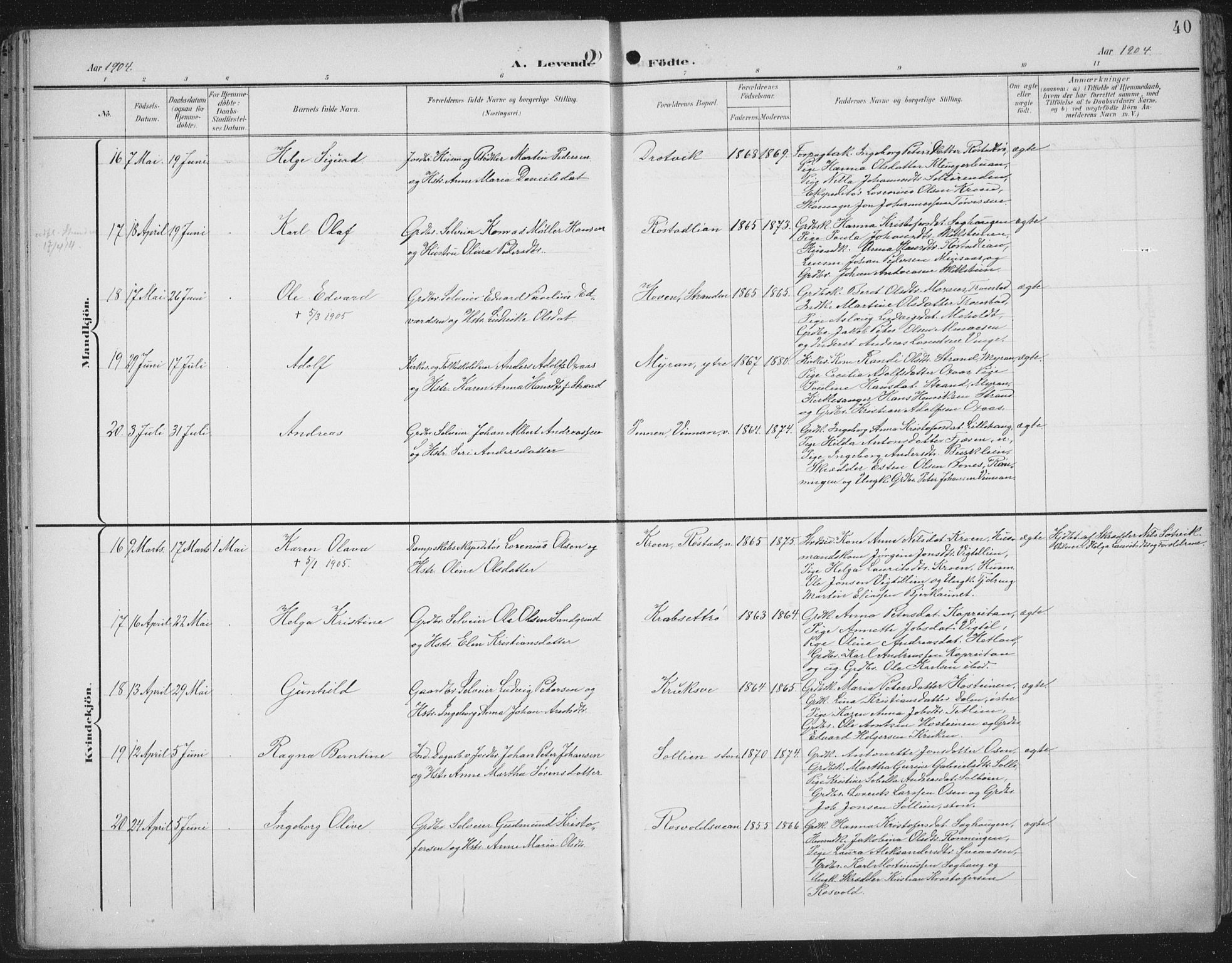 Ministerialprotokoller, klokkerbøker og fødselsregistre - Nord-Trøndelag, AV/SAT-A-1458/701/L0011: Parish register (official) no. 701A11, 1899-1915, p. 40