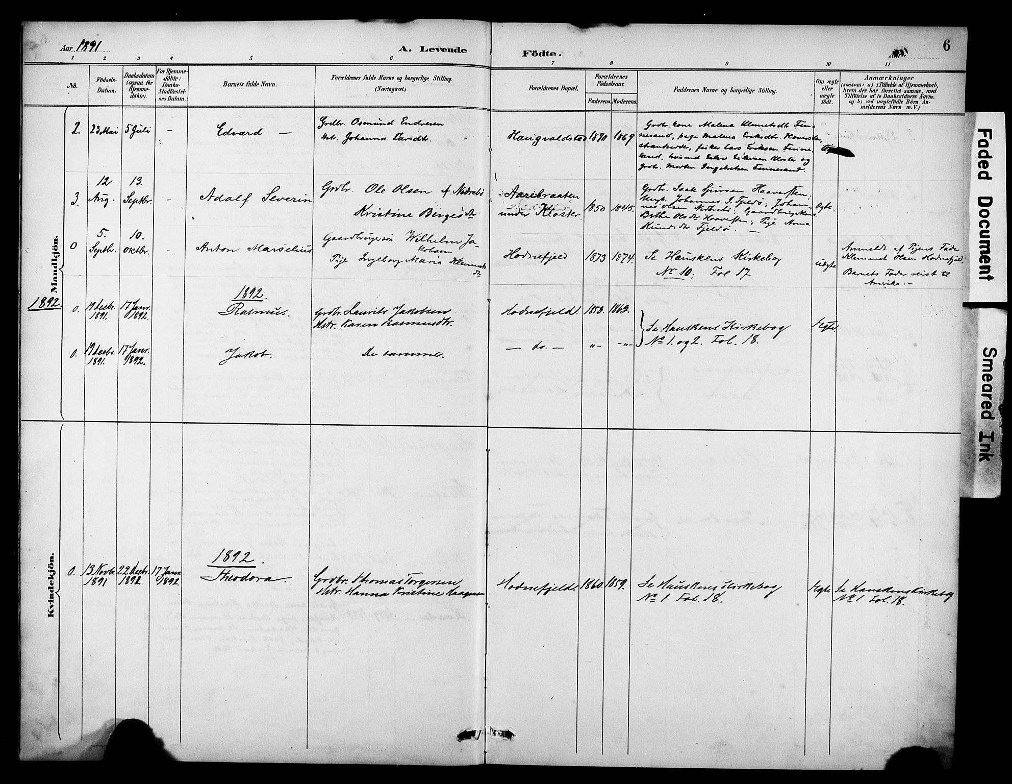 Rennesøy sokneprestkontor, SAST/A -101827/H/Ha/Haa/L0014: Parish register (official) no. A 14, 1890-1908, p. 6