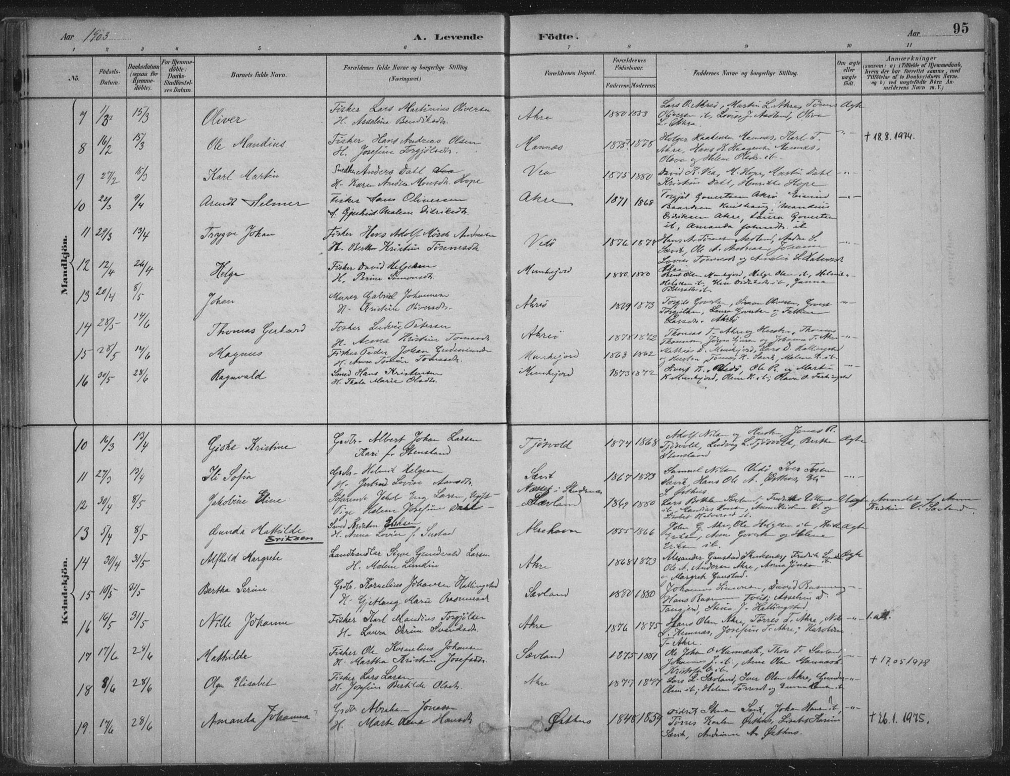 Kopervik sokneprestkontor, SAST/A-101850/H/Ha/Haa/L0004: Parish register (official) no. A 4, 1882-1905, p. 95