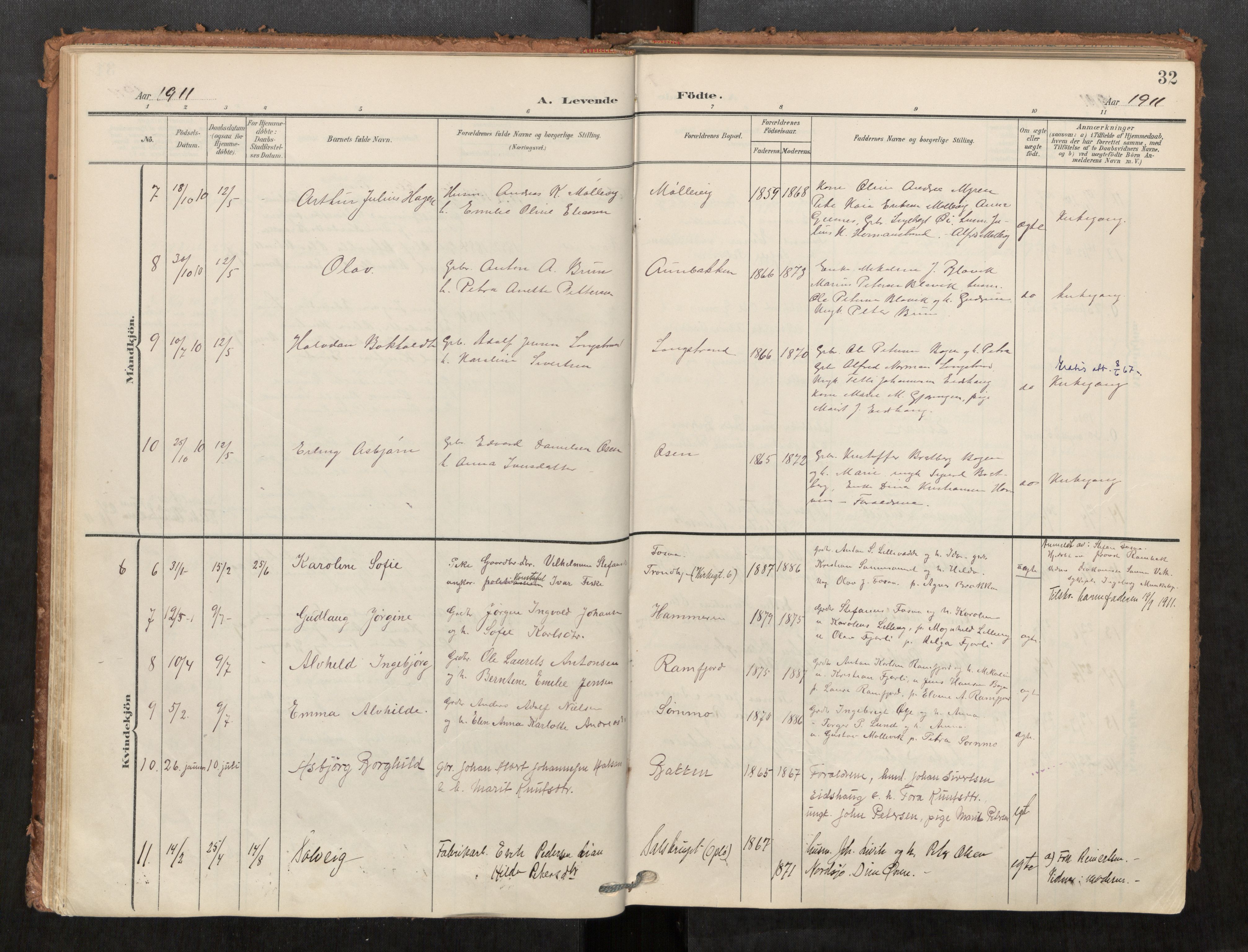 Kolvereid sokneprestkontor, SAT/A-1171/H/Ha/Haa/L0001: Parish register (official) no. 1, 1903-1922, p. 32