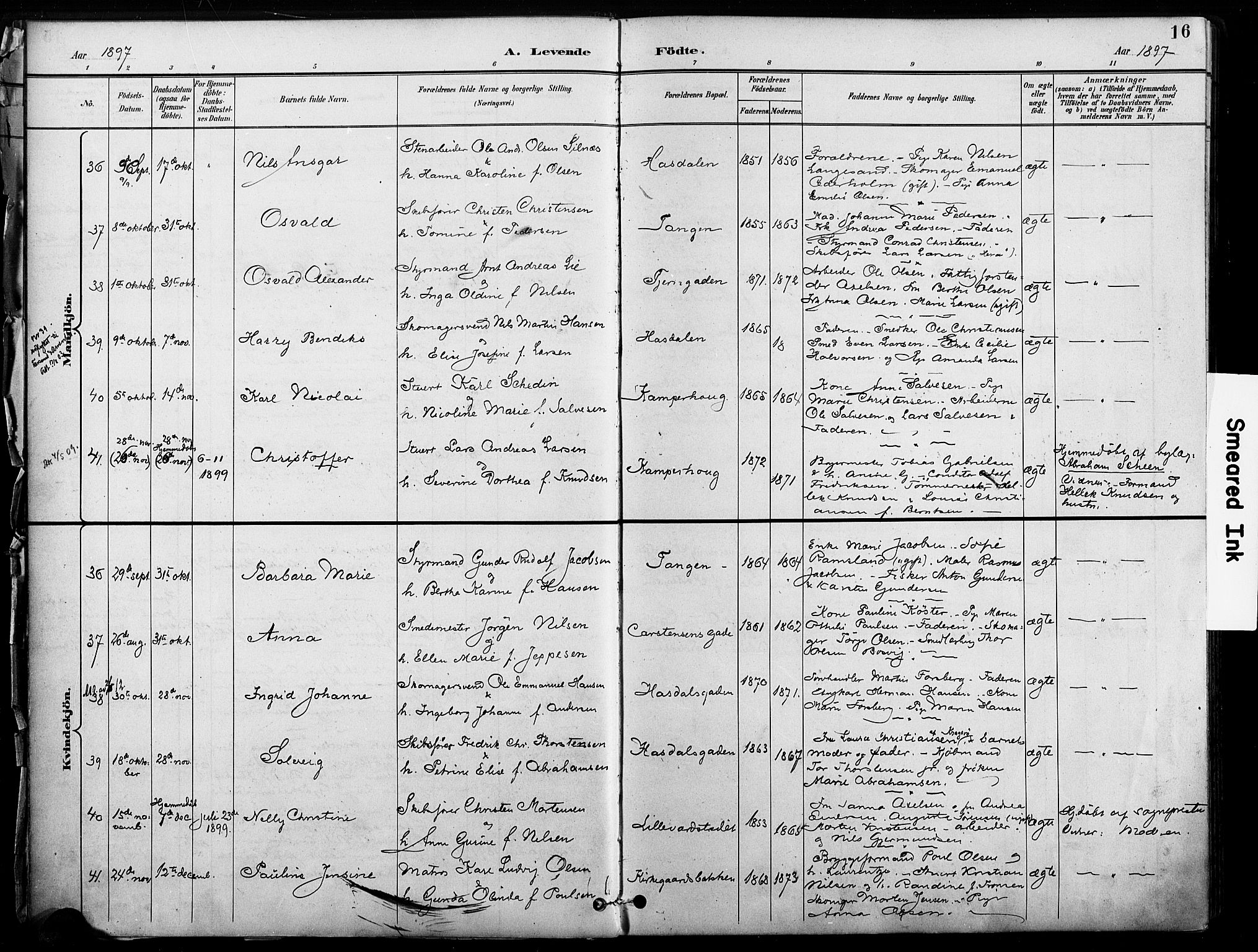 Risør sokneprestkontor, SAK/1111-0035/F/Fa/L0010: Parish register (official) no. A 10, 1896-1906, p. 16