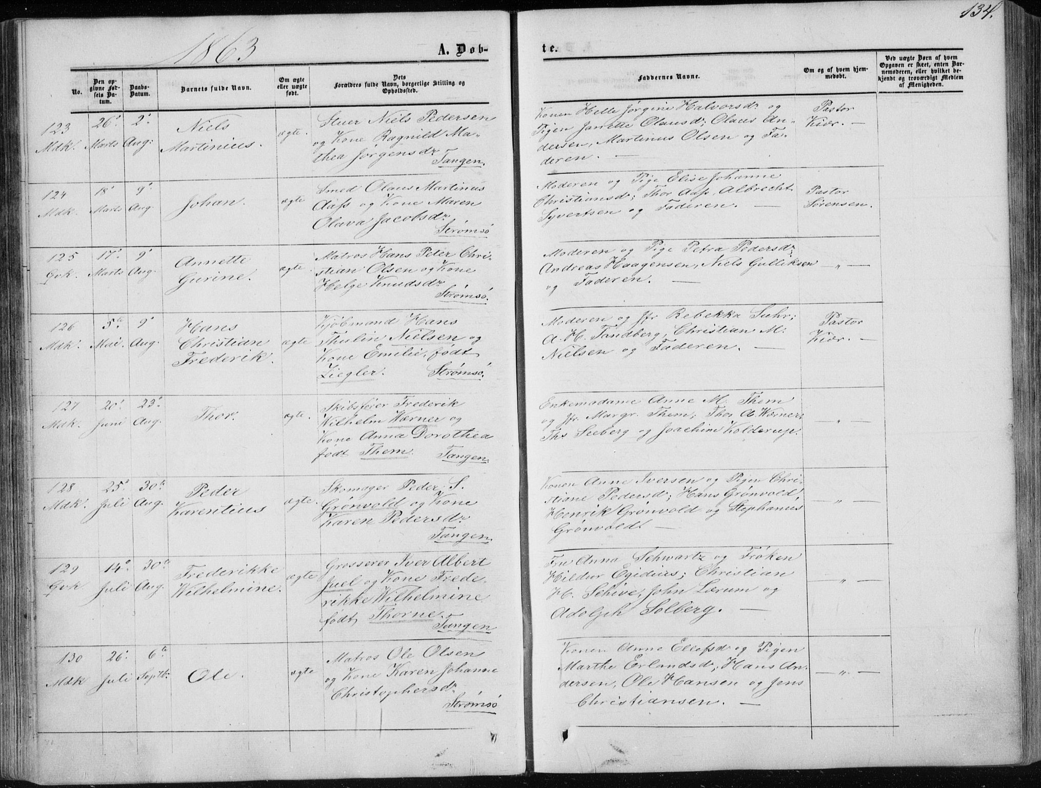 Strømsø kirkebøker, SAKO/A-246/F/Fa/L0015: Parish register (official) no. I 15, 1859-1868, p. 134