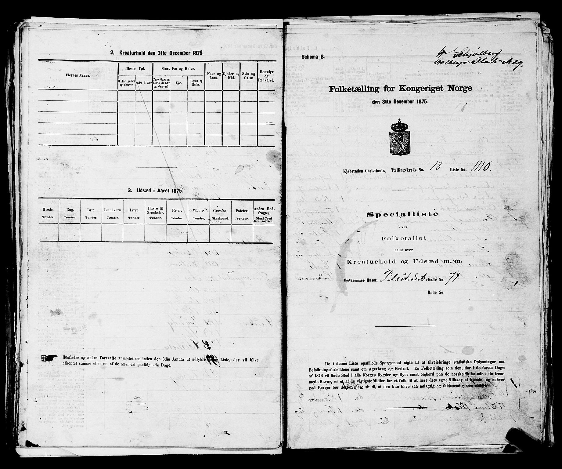 RA, 1875 census for 0301 Kristiania, 1875, p. 3485