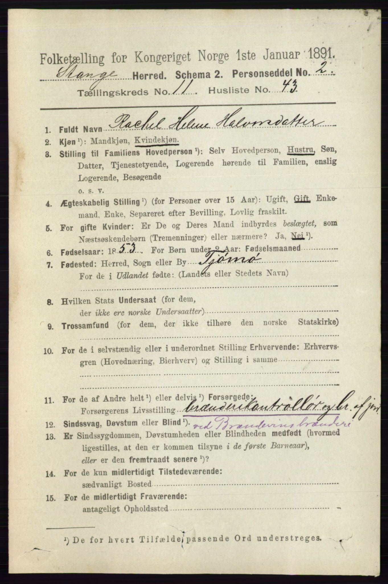 RA, 1891 census for 0417 Stange, 1891, p. 7726