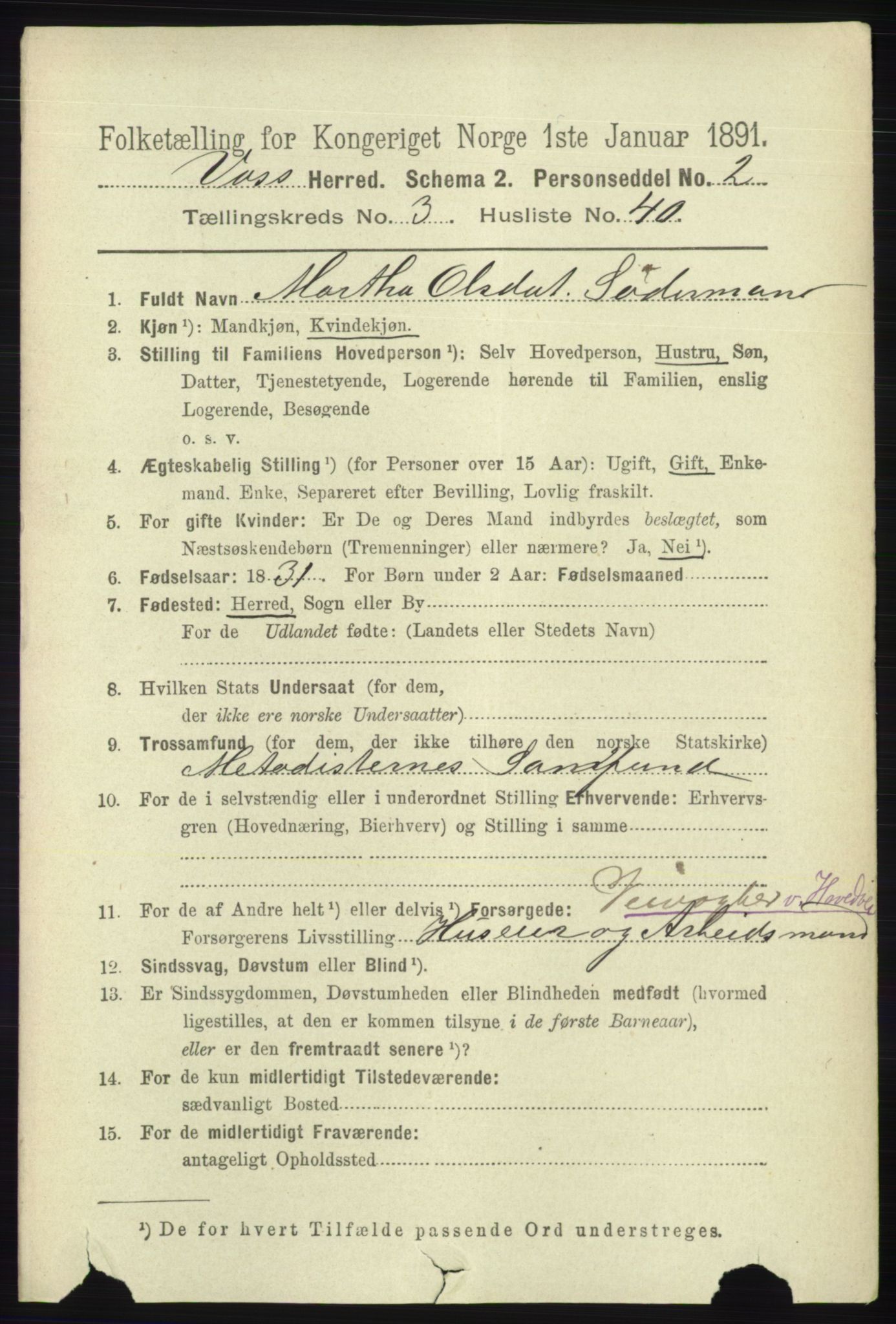 RA, 1891 census for 1235 Voss, 1891, p. 1424