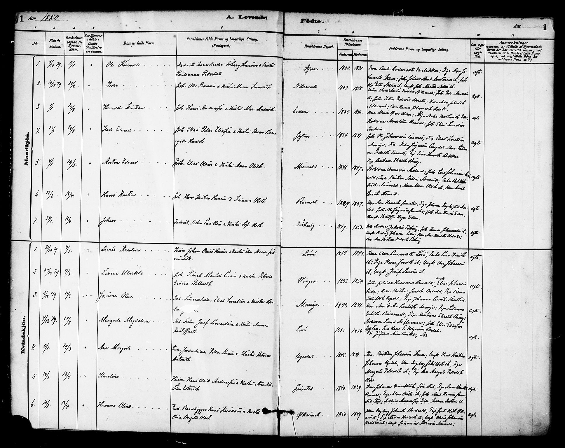 Ministerialprotokoller, klokkerbøker og fødselsregistre - Sør-Trøndelag, SAT/A-1456/655/L0680: Parish register (official) no. 655A09, 1880-1894, p. 1