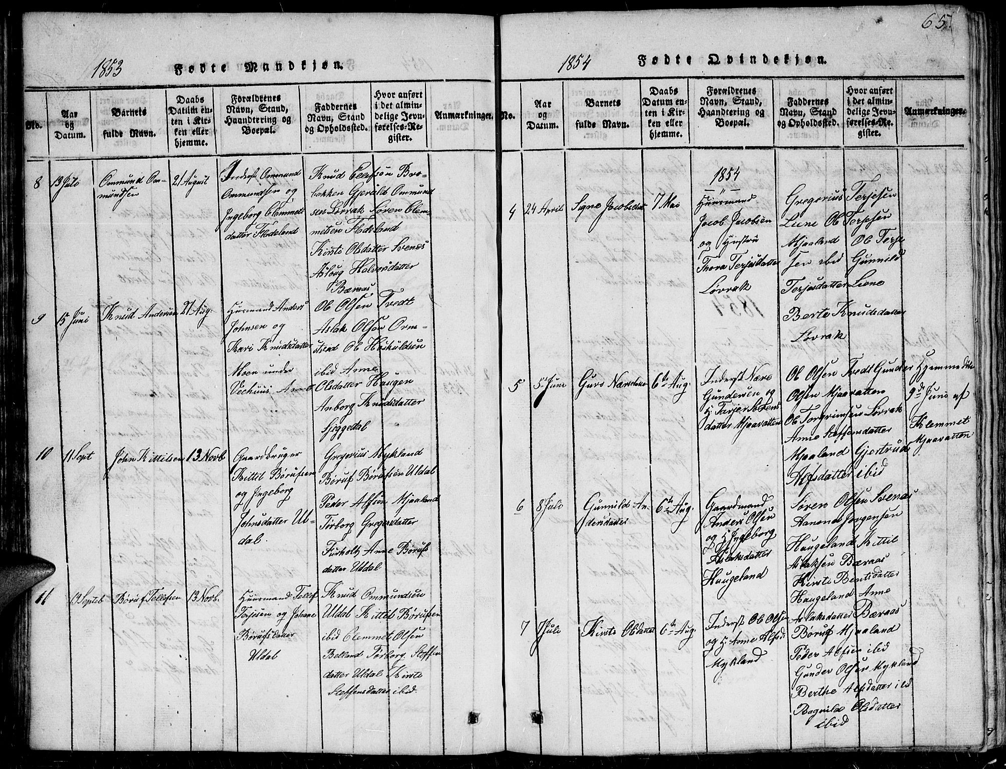 Herefoss sokneprestkontor, AV/SAK-1111-0019/F/Fb/Fbc/L0001: Parish register (copy) no. B 1, 1816-1866, p. 65