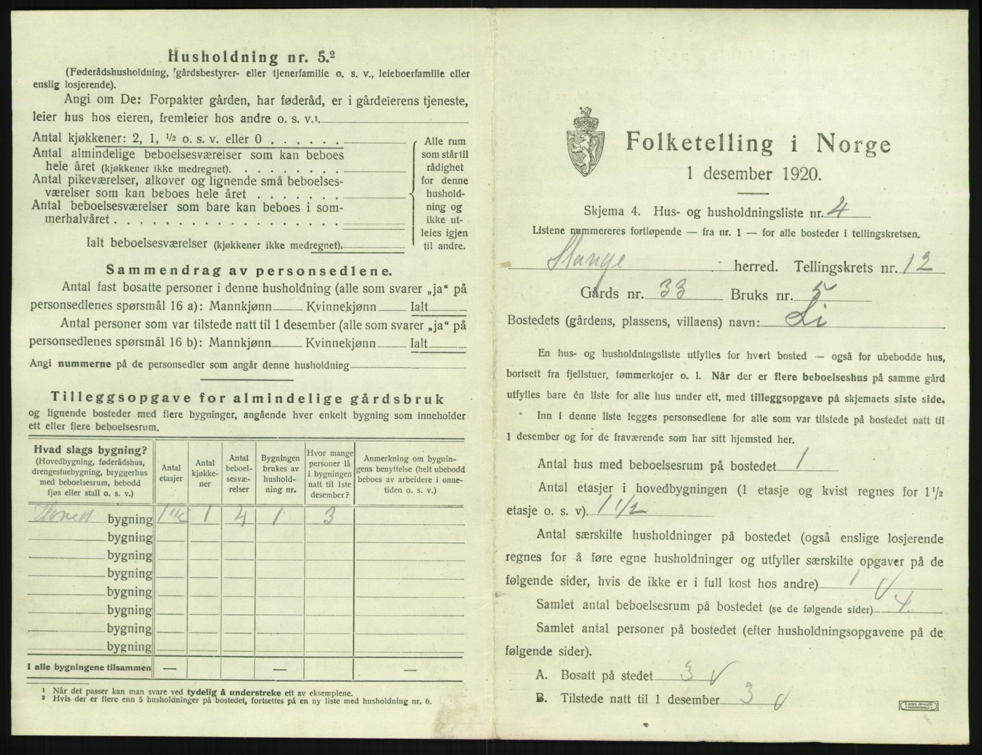 SAH, 1920 census for Stange, 1920, p. 2593