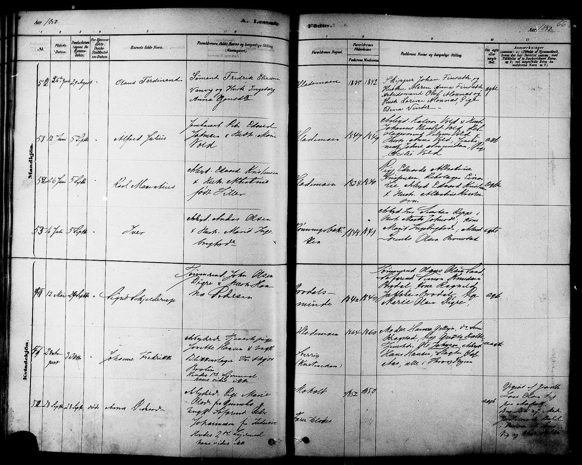 Ministerialprotokoller, klokkerbøker og fødselsregistre - Sør-Trøndelag, SAT/A-1456/606/L0294: Parish register (official) no. 606A09, 1878-1886, p. 66
