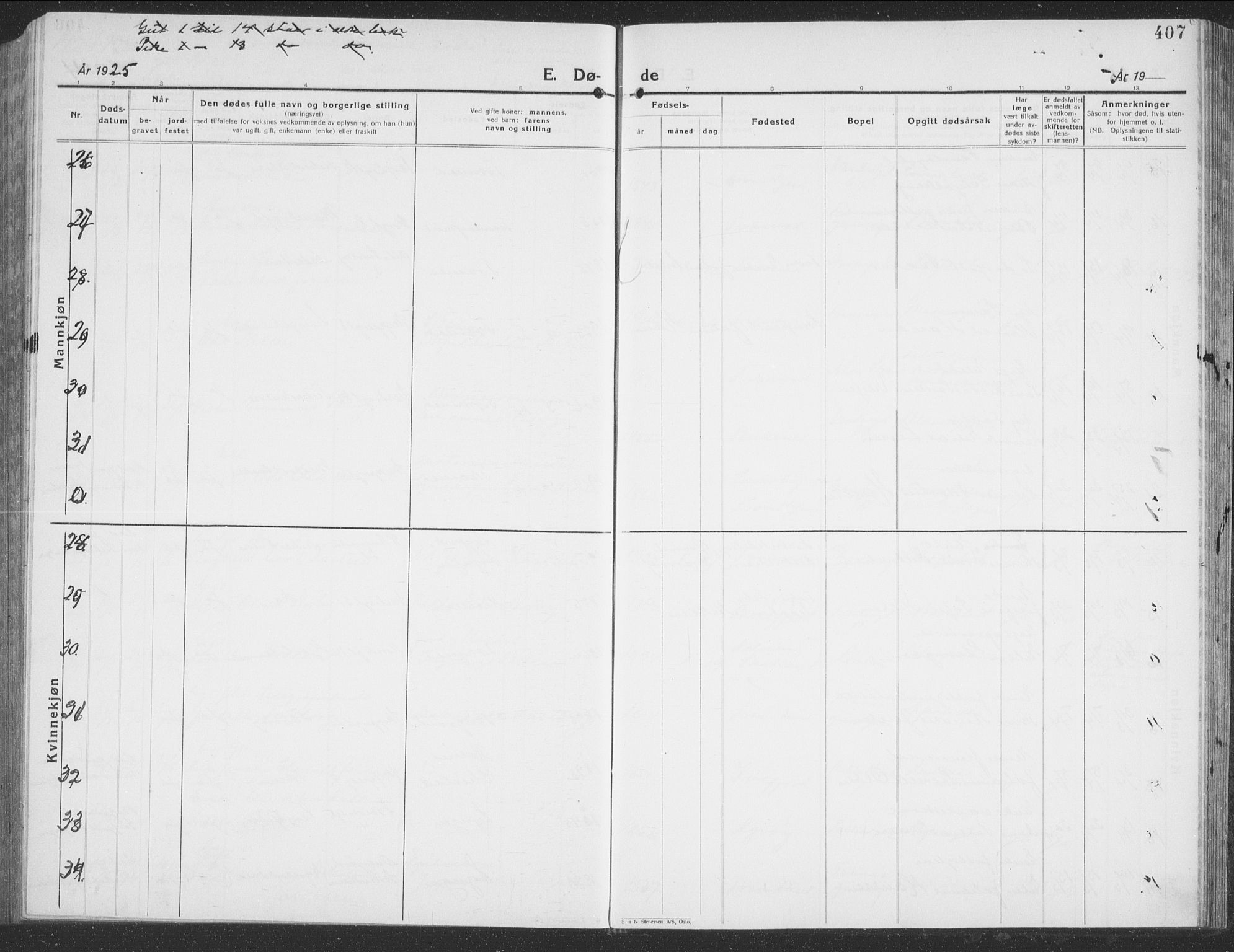 Tromsø sokneprestkontor/stiftsprosti/domprosti, SATØ/S-1343/G/Gb/L0010klokker: Parish register (copy) no. 10, 1925-1937, p. 407