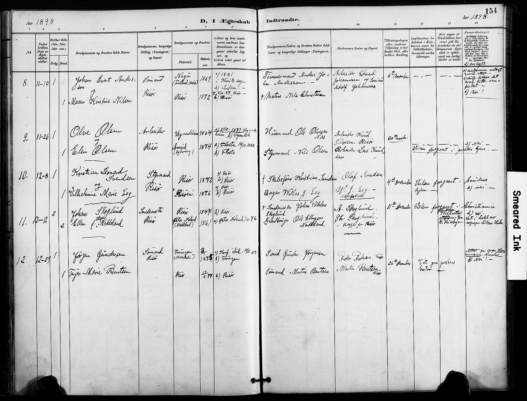Risør sokneprestkontor, SAK/1111-0035/F/Fa/L0010: Parish register (official) no. A 10, 1896-1906, p. 154