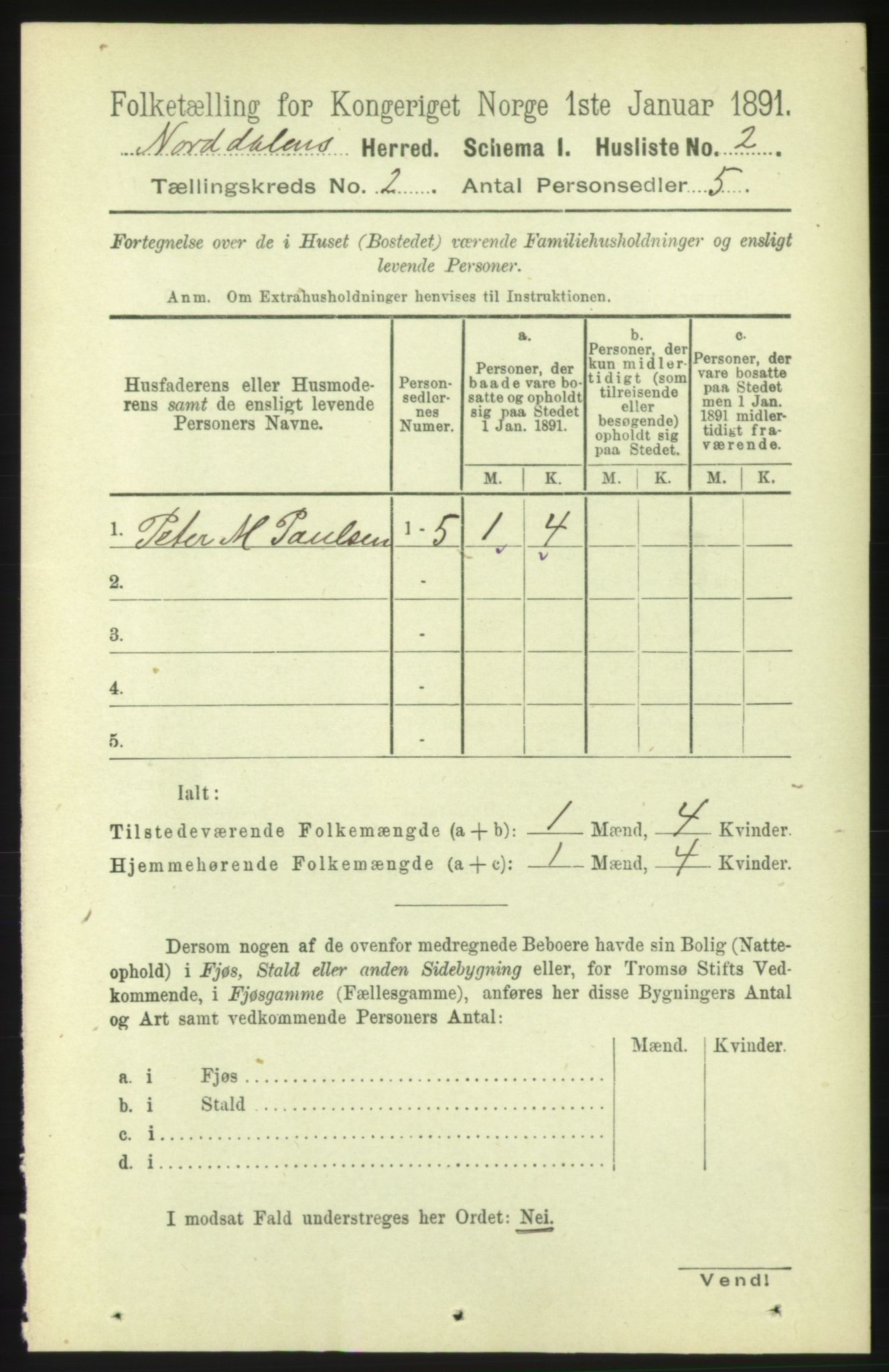 RA, 1891 census for 1524 Norddal, 1891, p. 307