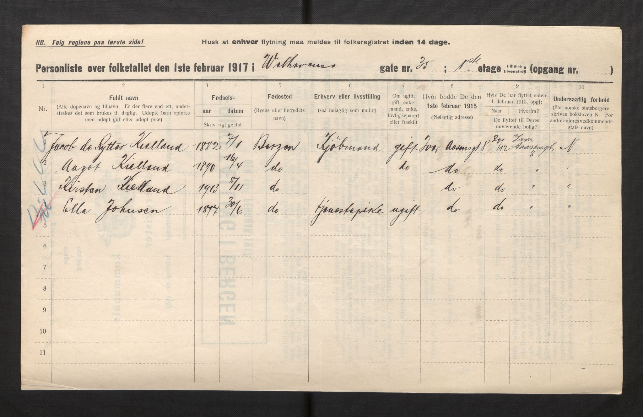 SAB, Municipal Census 1917 for Bergen, 1917, p. 45039