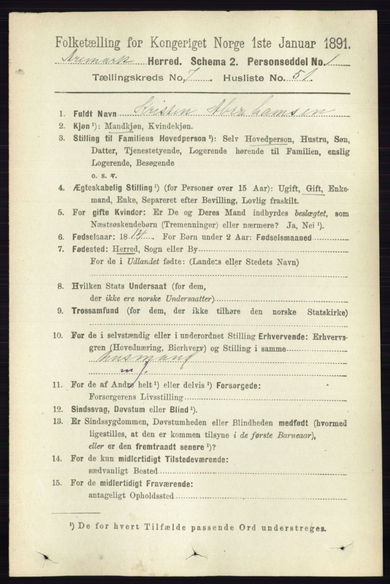 RA, 1891 census for 0118 Aremark, 1891, p. 4209