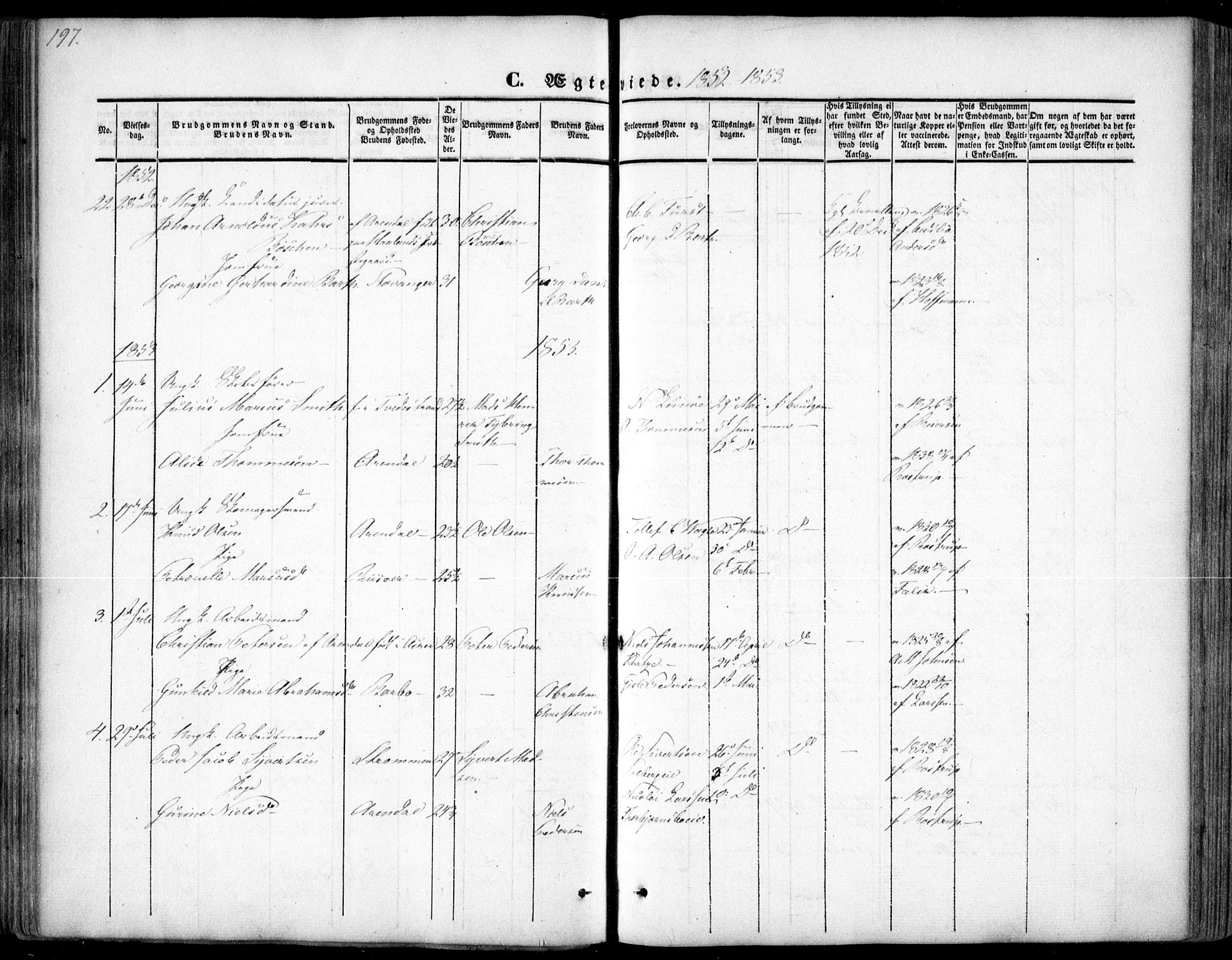 Arendal sokneprestkontor, Trefoldighet, SAK/1111-0040/F/Fa/L0005: Parish register (official) no. A 5, 1838-1854, p. 197