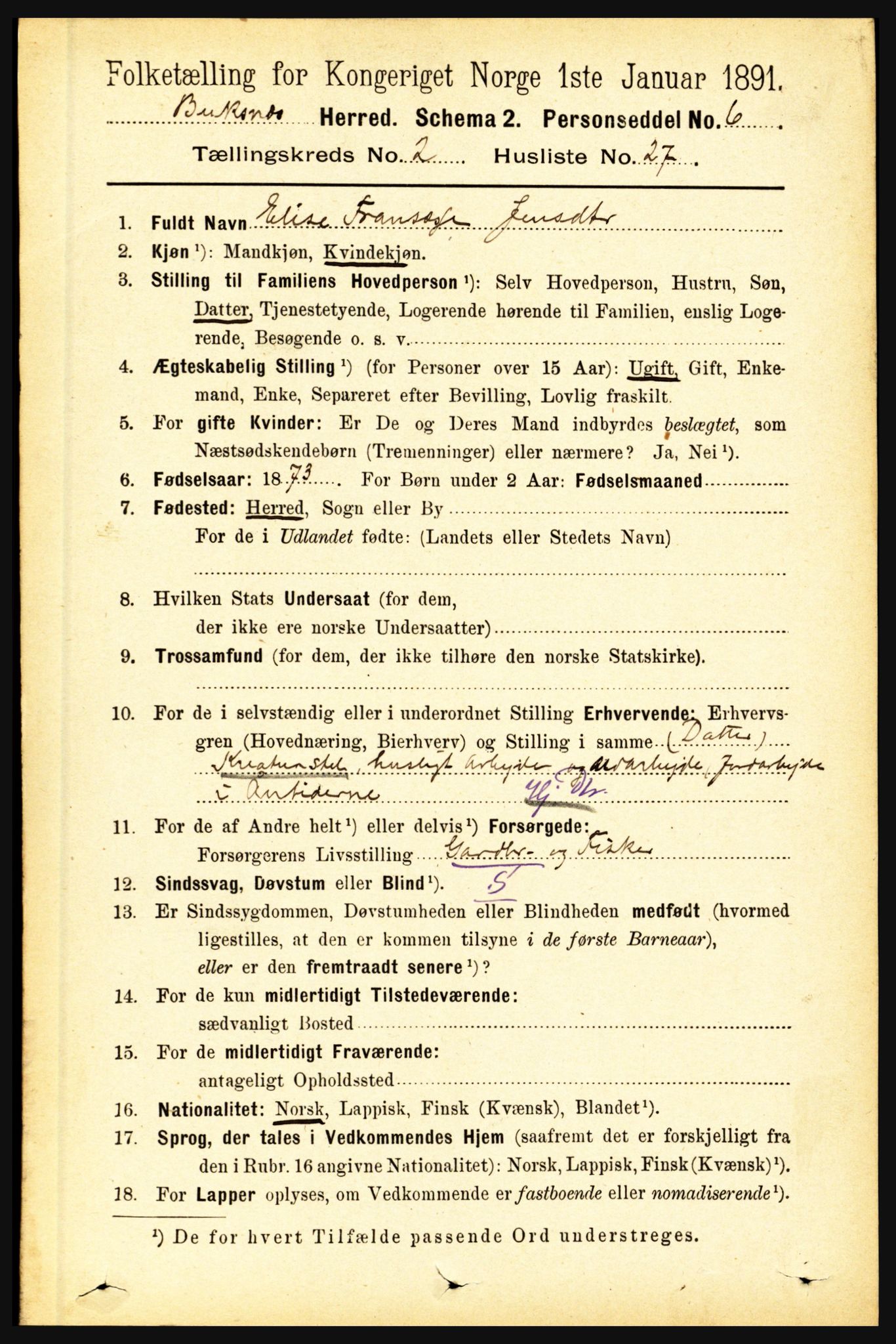 RA, 1891 census for 1860 Buksnes, 1891, p. 1795
