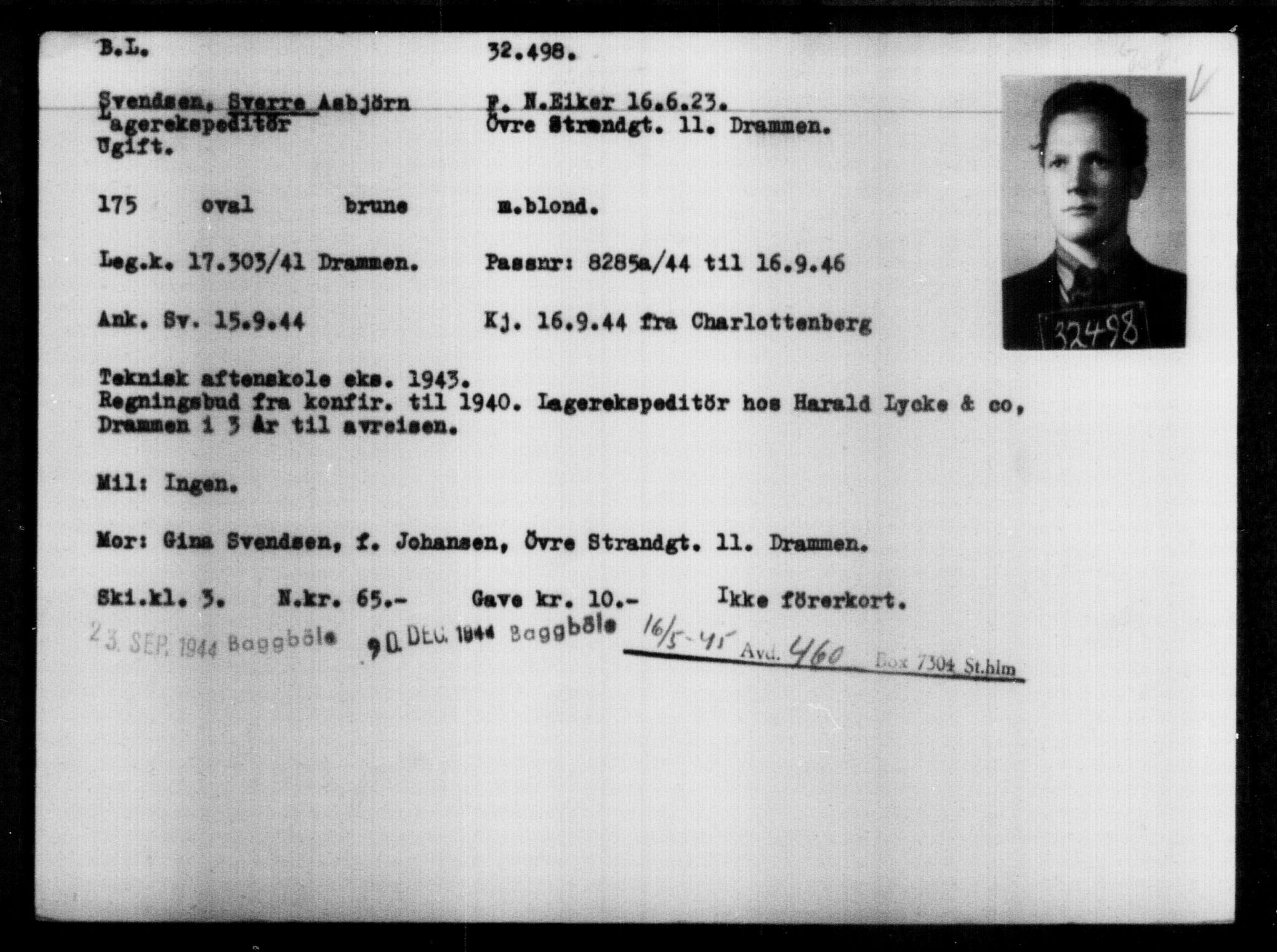 Utenriksstasjonene, Legasjonen i Stockholm, Flyktningkontoret, AV/RA-S-6753/V/Va/L0013: Kjesäterkartoteket, flyktninger med registreringsnr. 31500-34731, 1940-1945, p. 1053