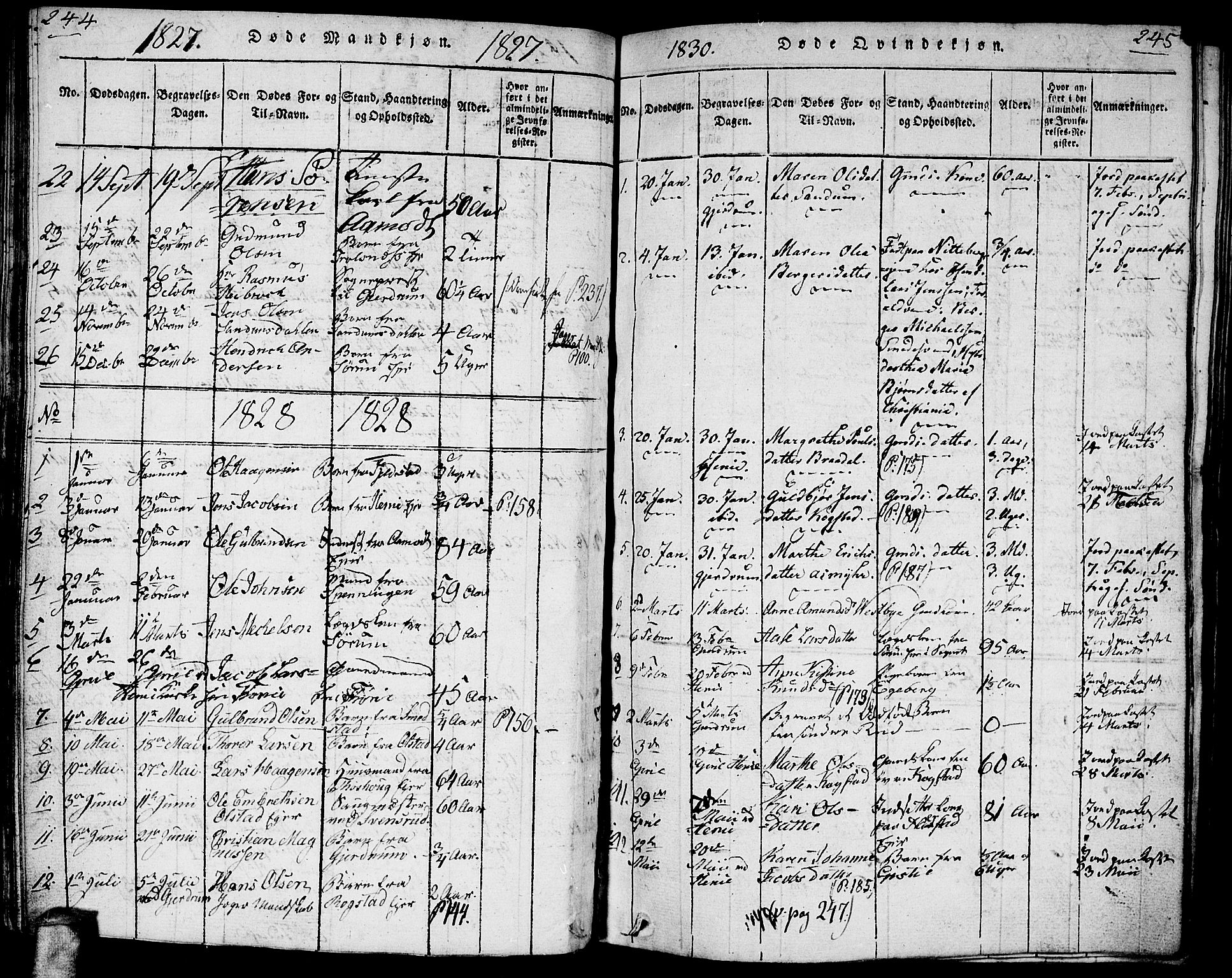 Gjerdrum prestekontor Kirkebøker, AV/SAO-A-10412b/G/Ga/L0001: Parish register (copy) no. I 1, 1816-1837, p. 244-245