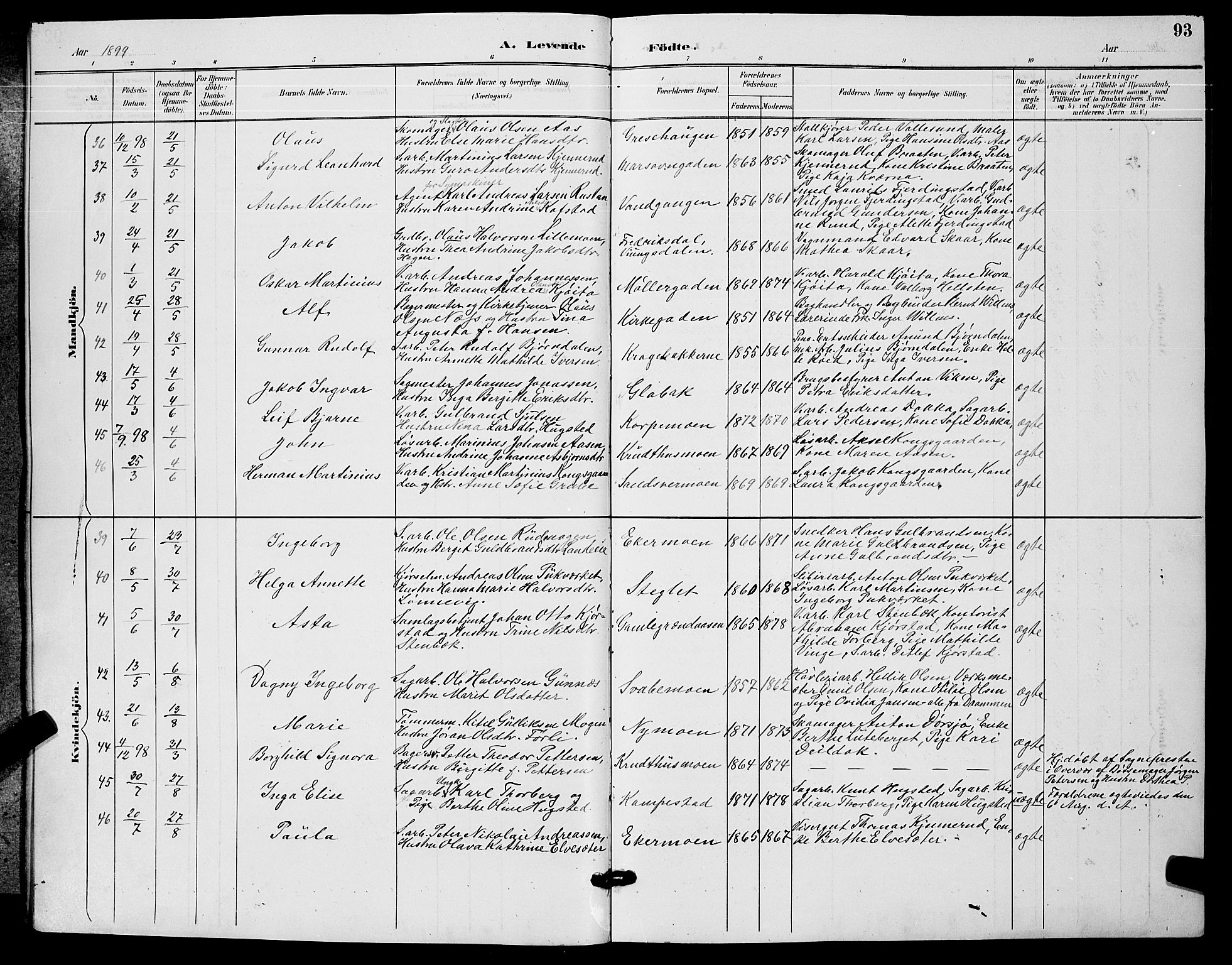 Kongsberg kirkebøker, AV/SAKO-A-22/G/Ga/L0006: Parish register (copy) no. 6, 1890-1901, p. 93